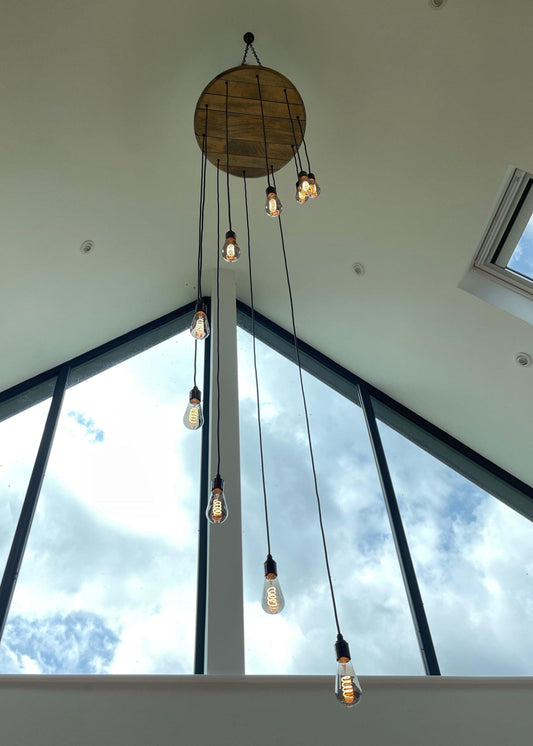 Whiskey Barrel Cascade Cluster Pendant Light Wooden Chandelier