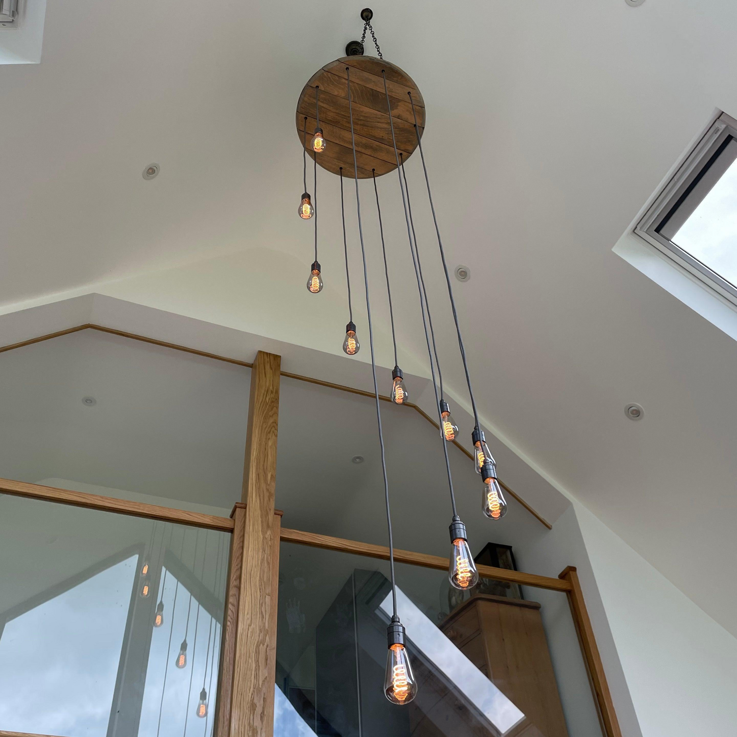 Whiskey Barrel Cascade Cluster Pendant Light Wooden Chandelier