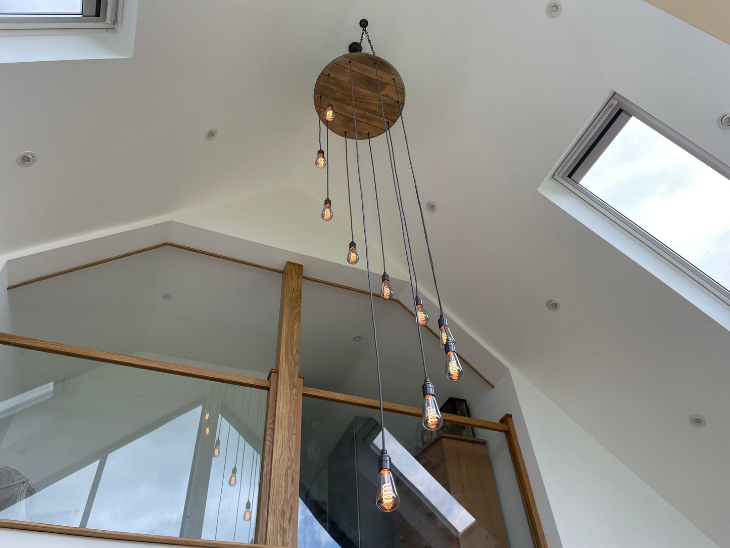 Whiskey Barrel Cascade Cluster Pendant Light Wooden Chandelier