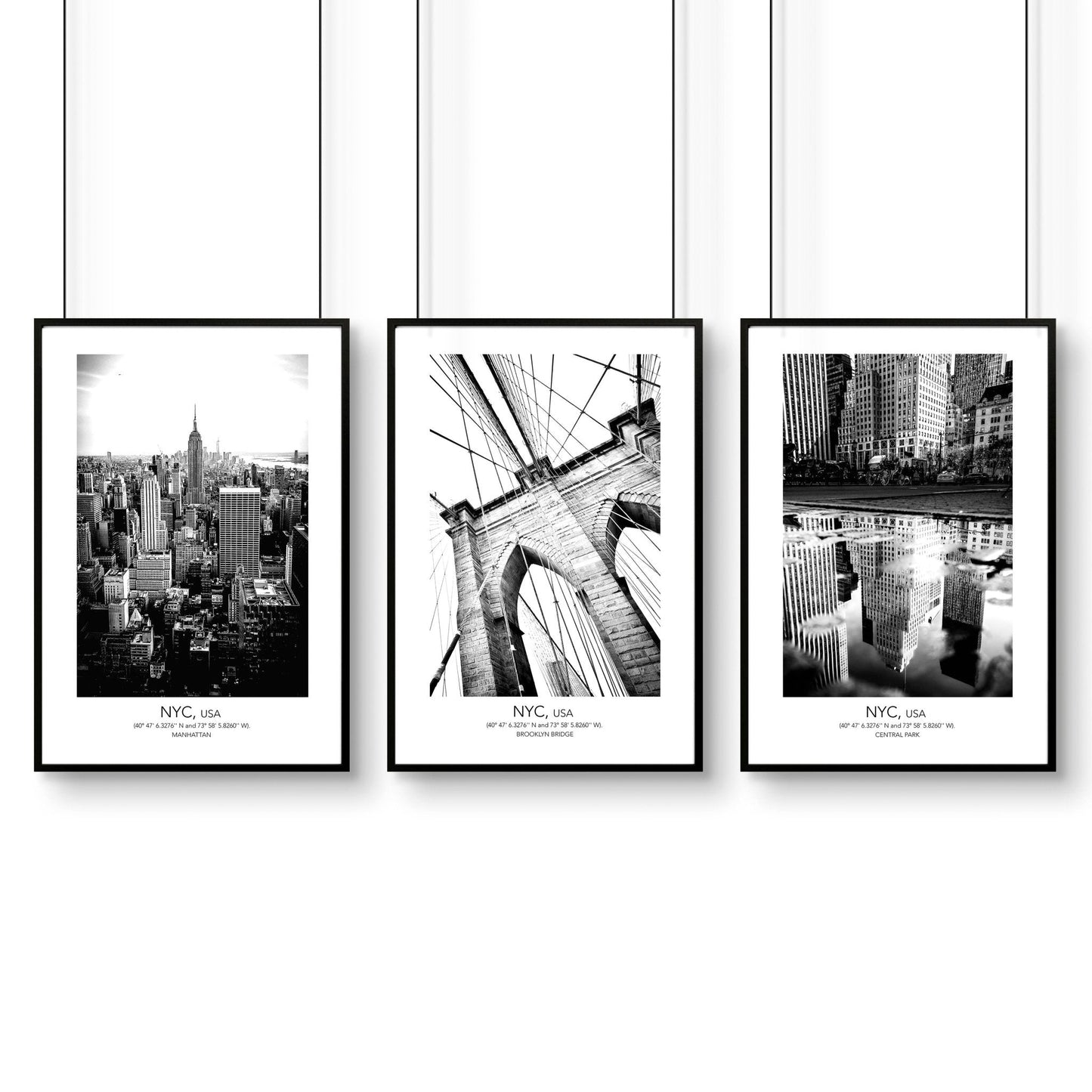 White and black art | set of 3 New York living room wall art