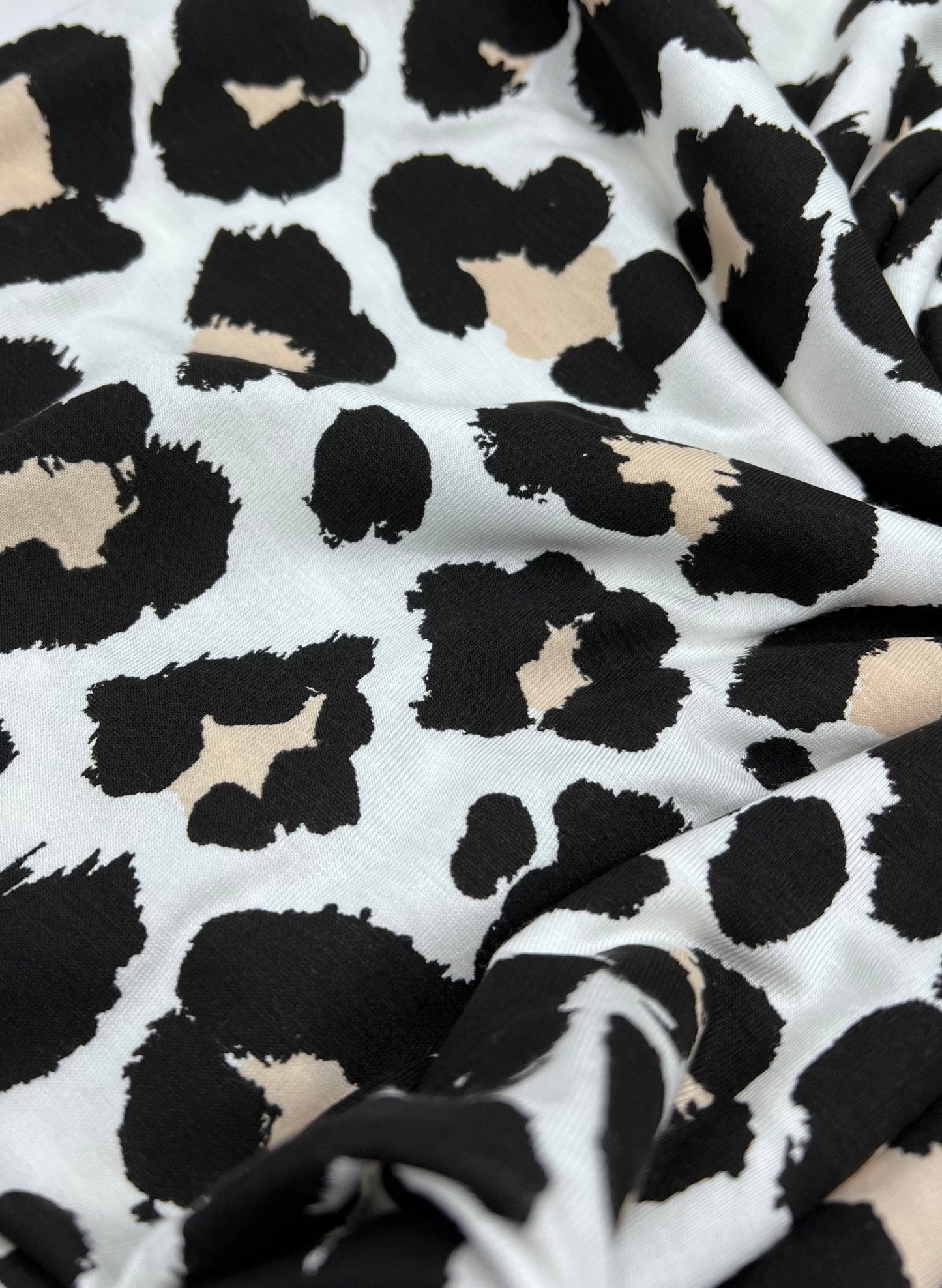 White Beige Animal Mix Print Viscose Elastane Fabric