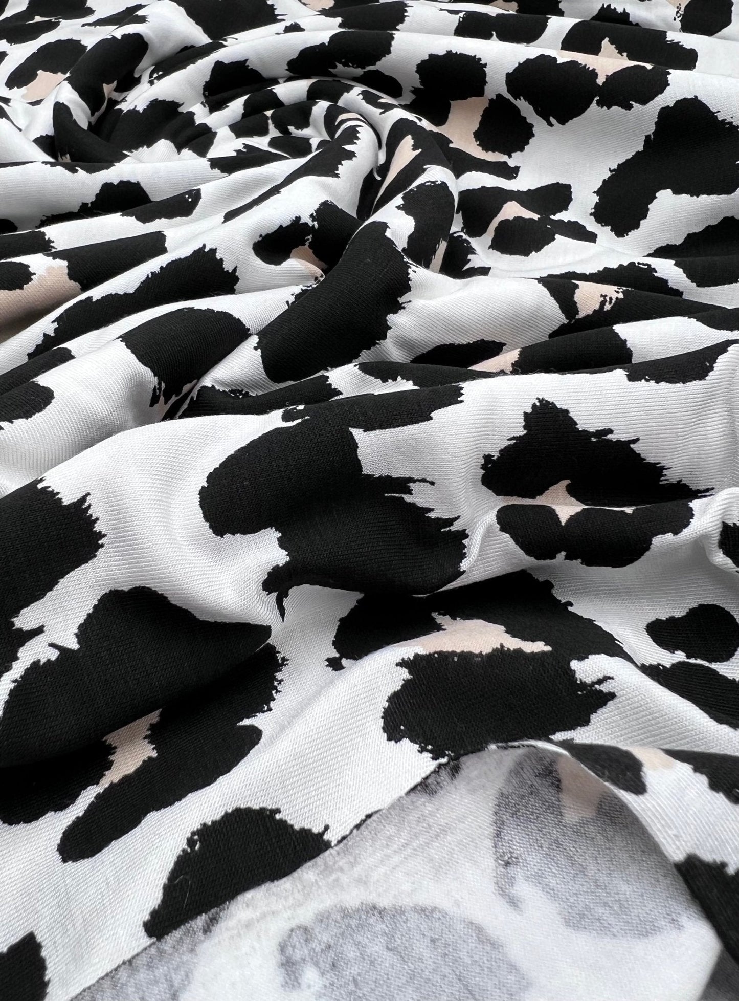 White Beige Animal Mix Print Viscose Elastane Fabric