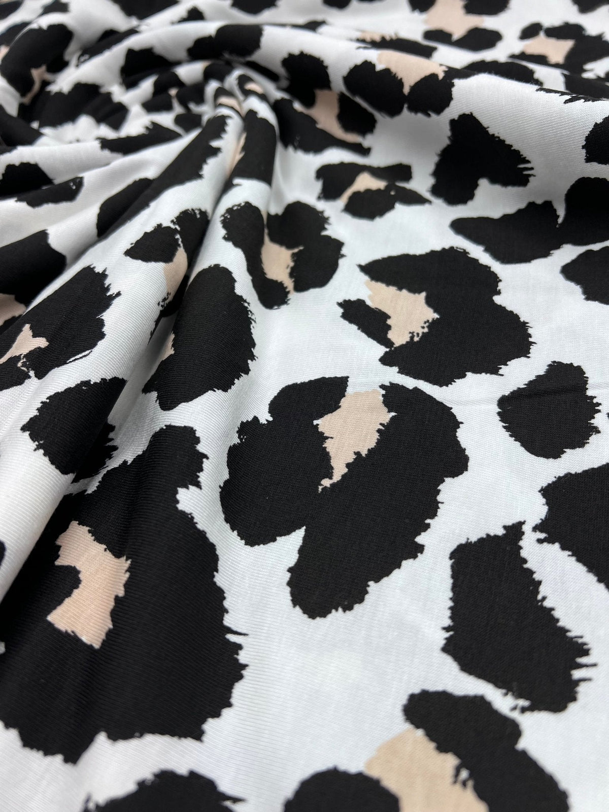 White Beige Animal Mix Print Viscose Elastane Fabric