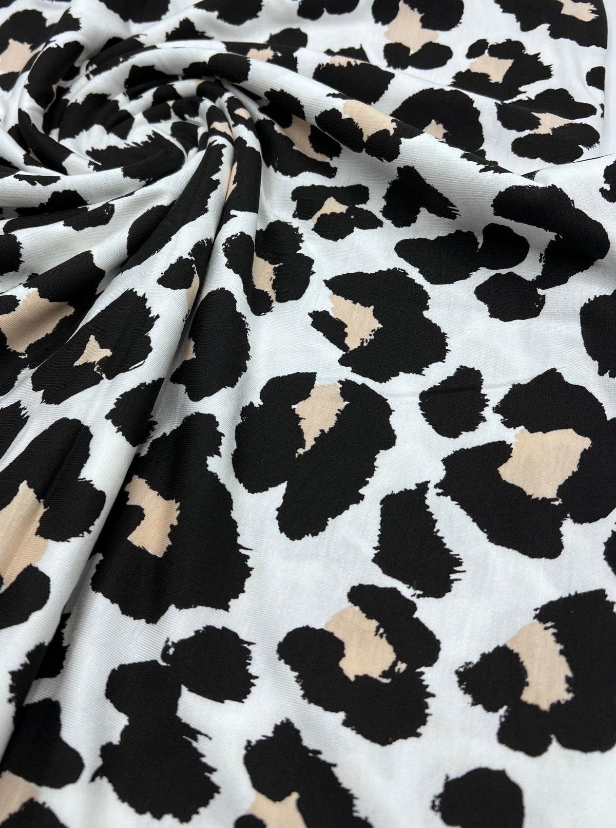 White Beige Animal Mix Print Viscose Elastane Fabric