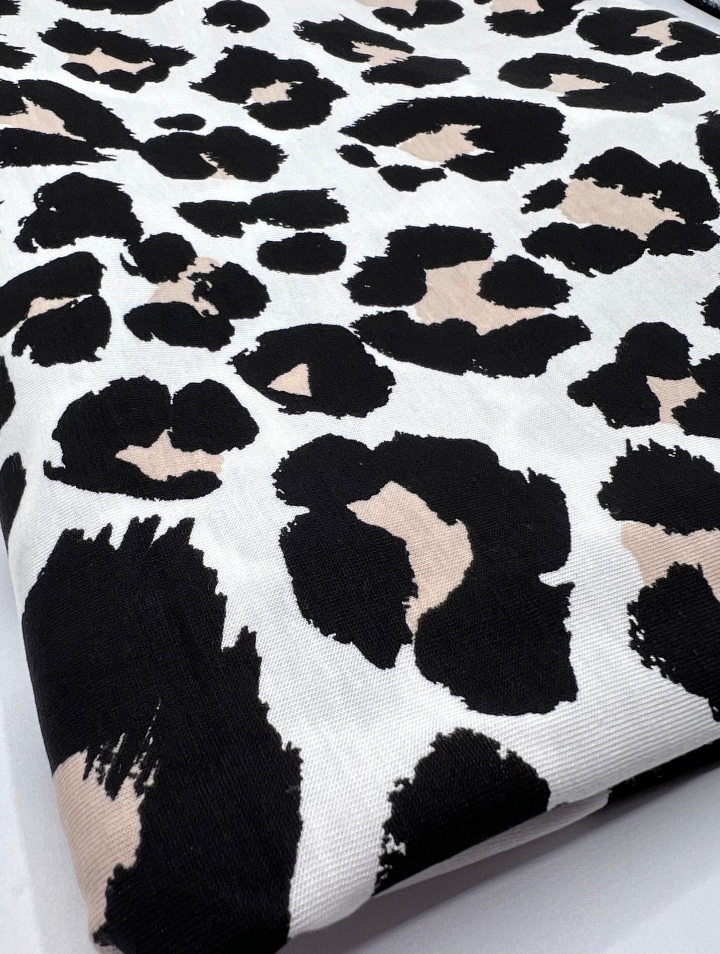 White Beige Animal Mix Print Viscose Elastane Fabric