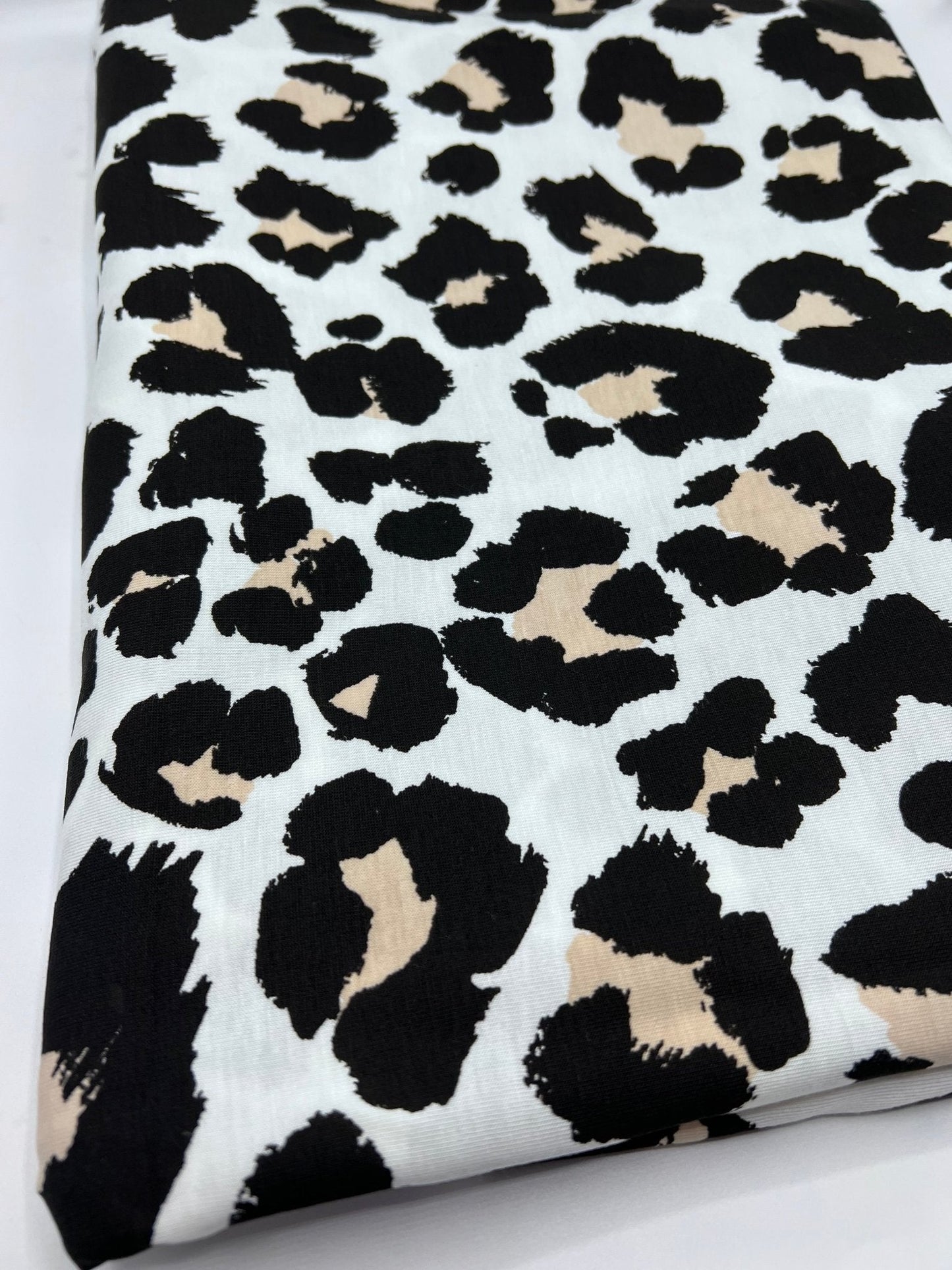 White Beige Animal Mix Print Viscose Elastane Fabric