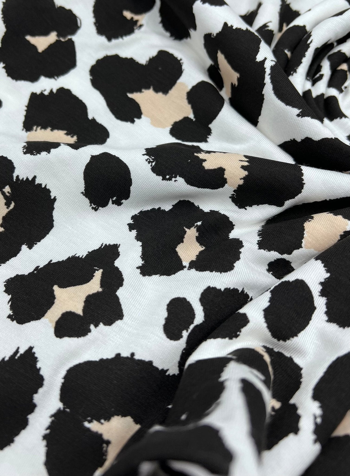White Beige Animal Mix Print Viscose Elastane Fabric