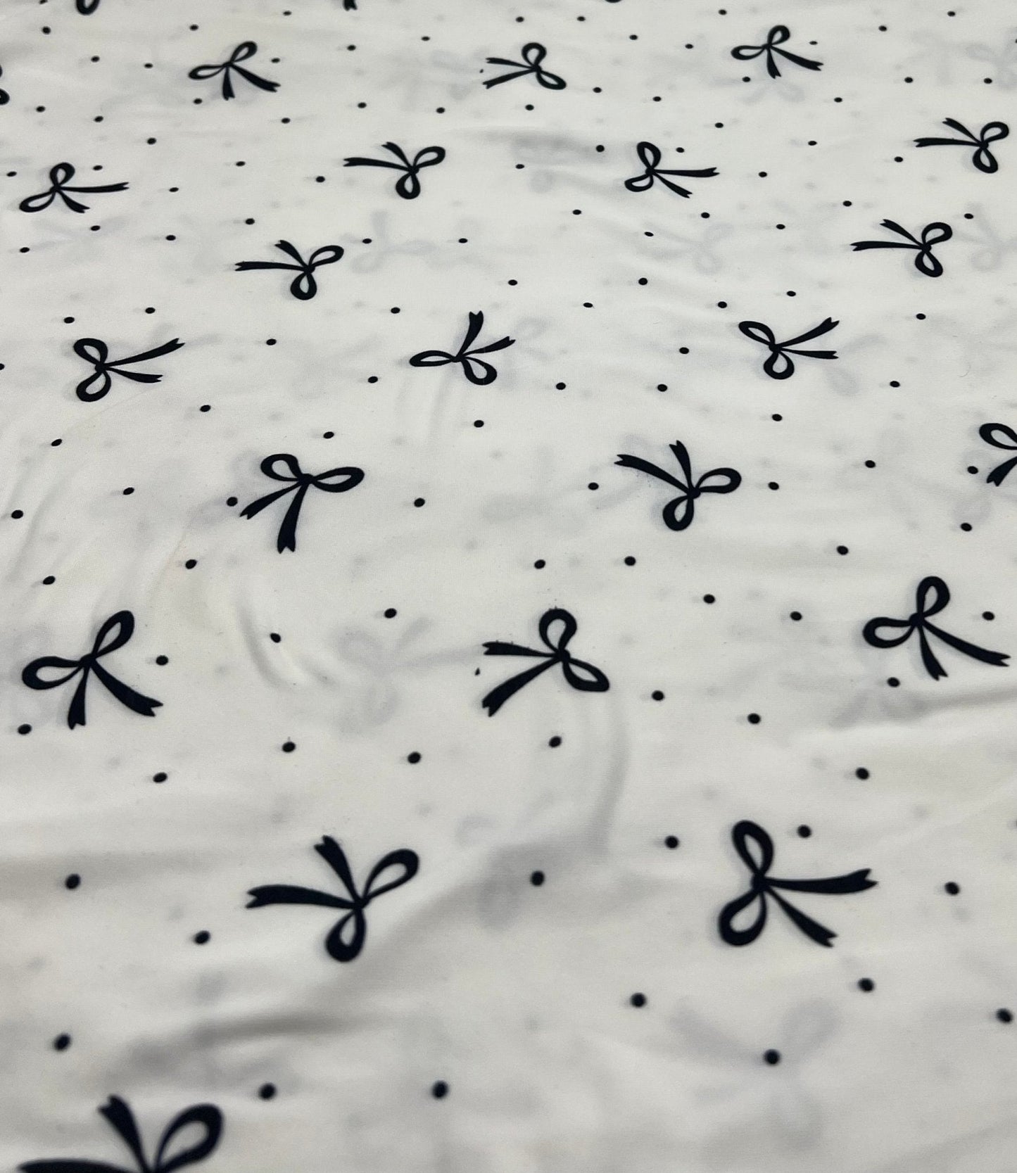White Black Bow Spot Super Soft Print Spun Poly Stretch Fabric