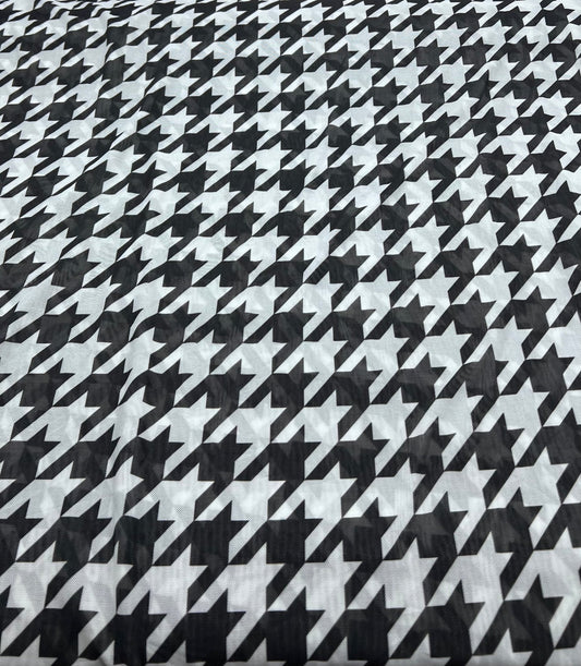 White Black Dogtooth Mesh Fabric Stretch
