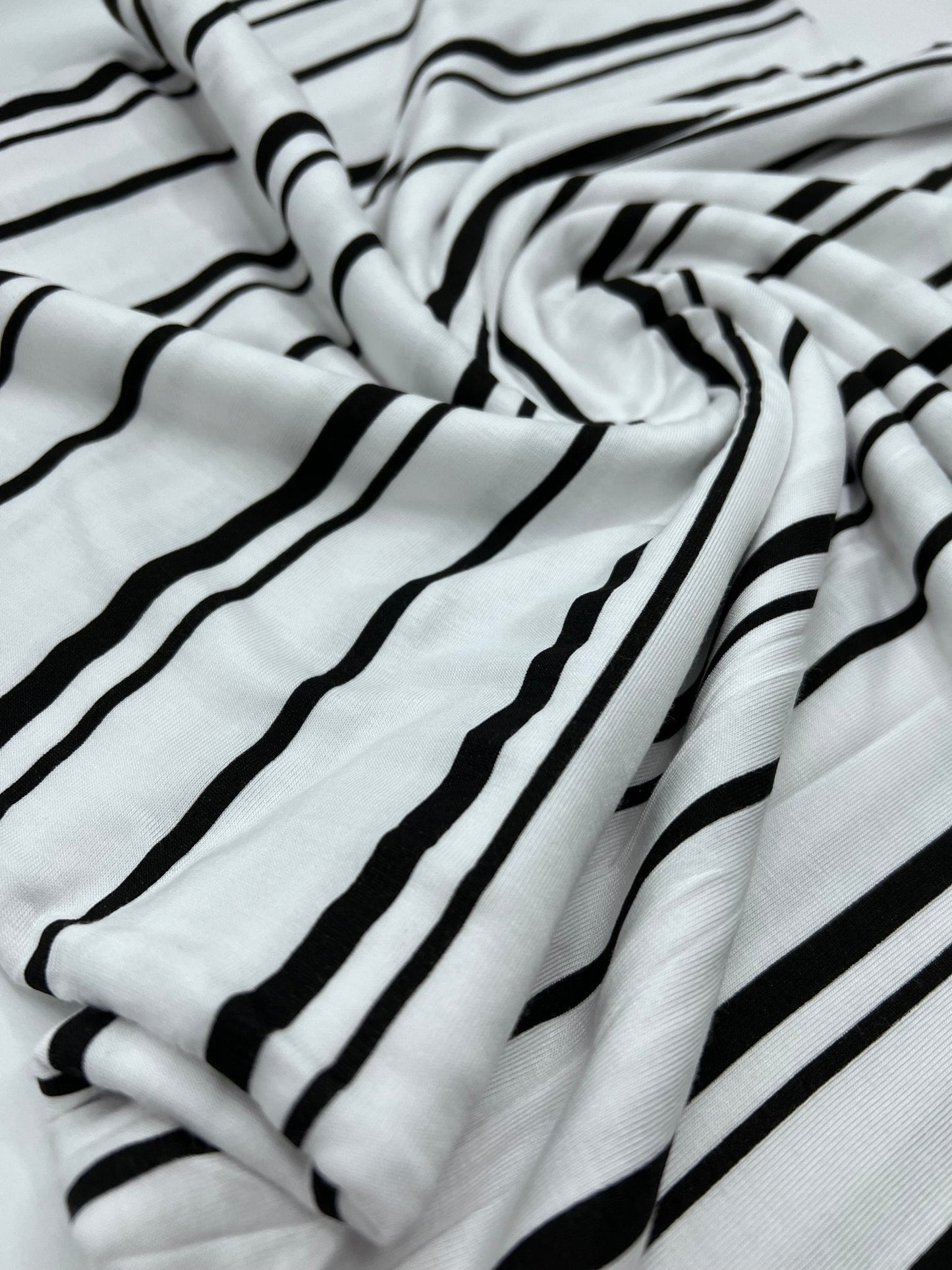 White Black Double Stripe Print Viscose Elastane Fabric