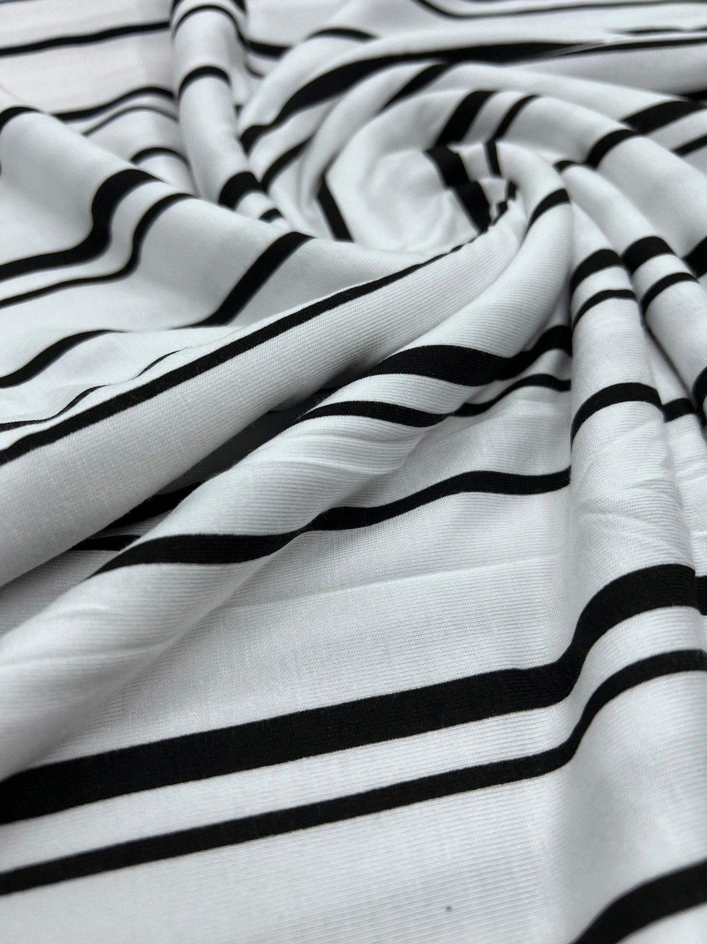 White Black Double Stripe Print Viscose Elastane Fabric