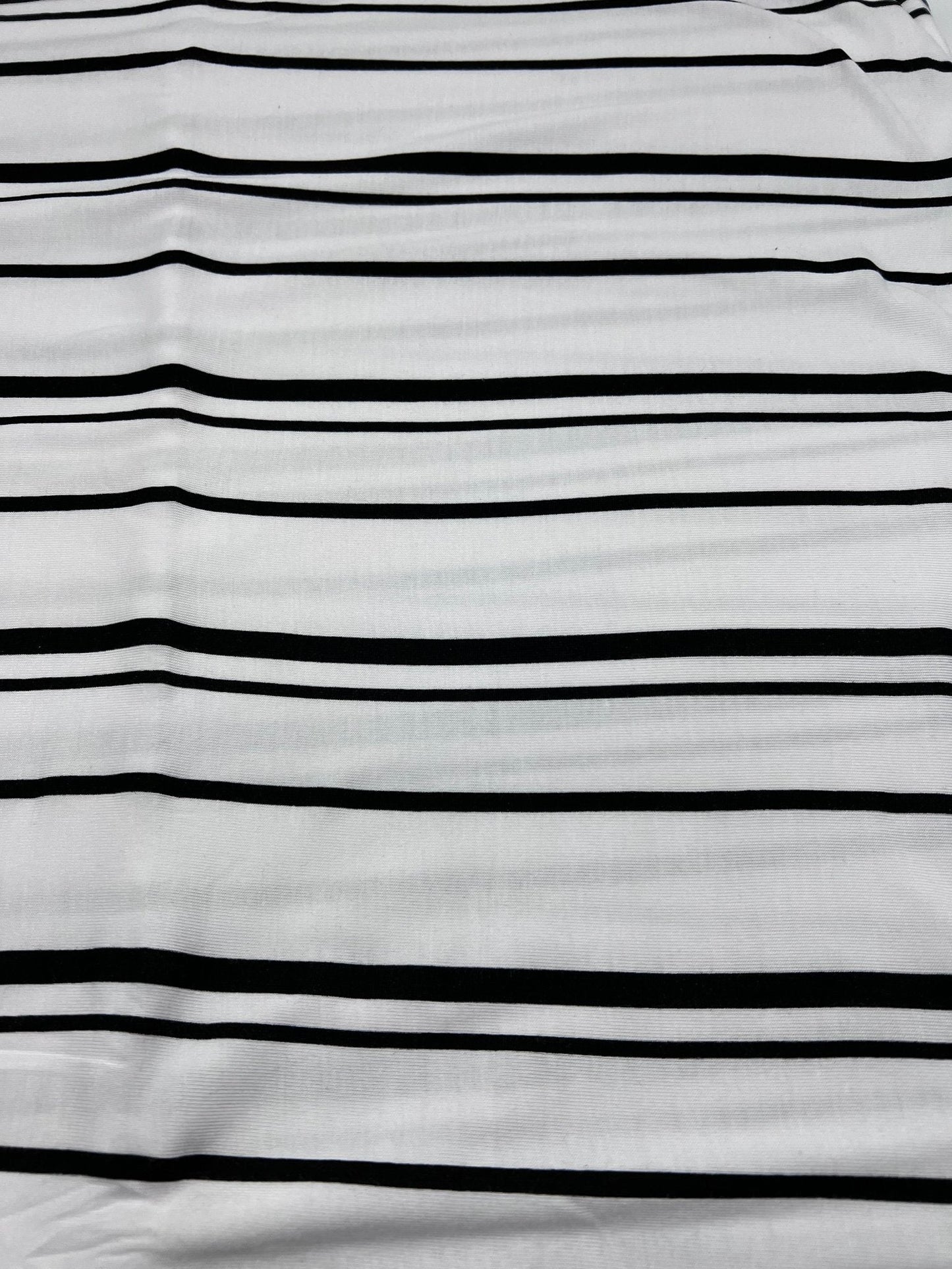 White Black Double Stripe Print Viscose Elastane Fabric