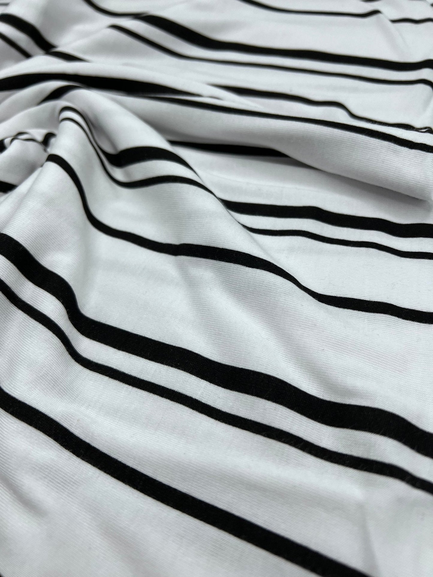 White Black Double Stripe Print Viscose Elastane Fabric