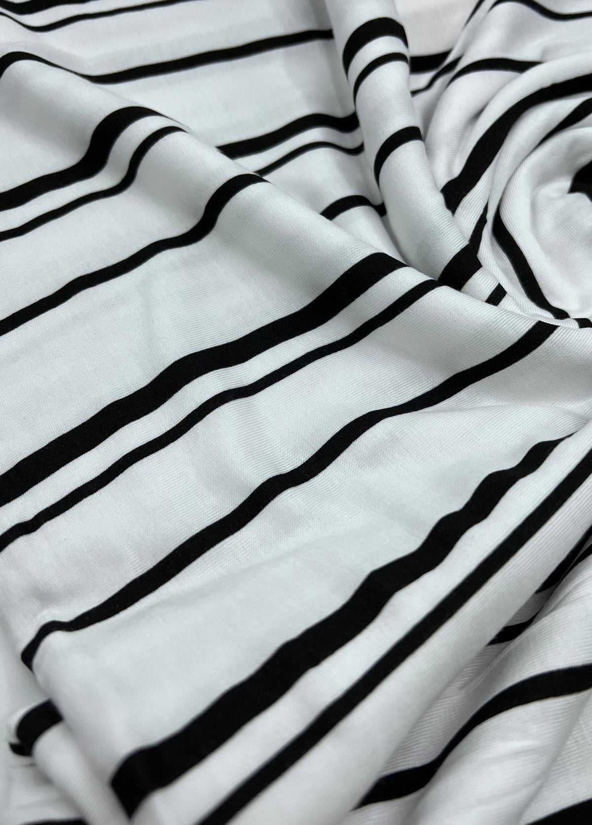 White Black Double Stripe Print Viscose Elastane Fabric