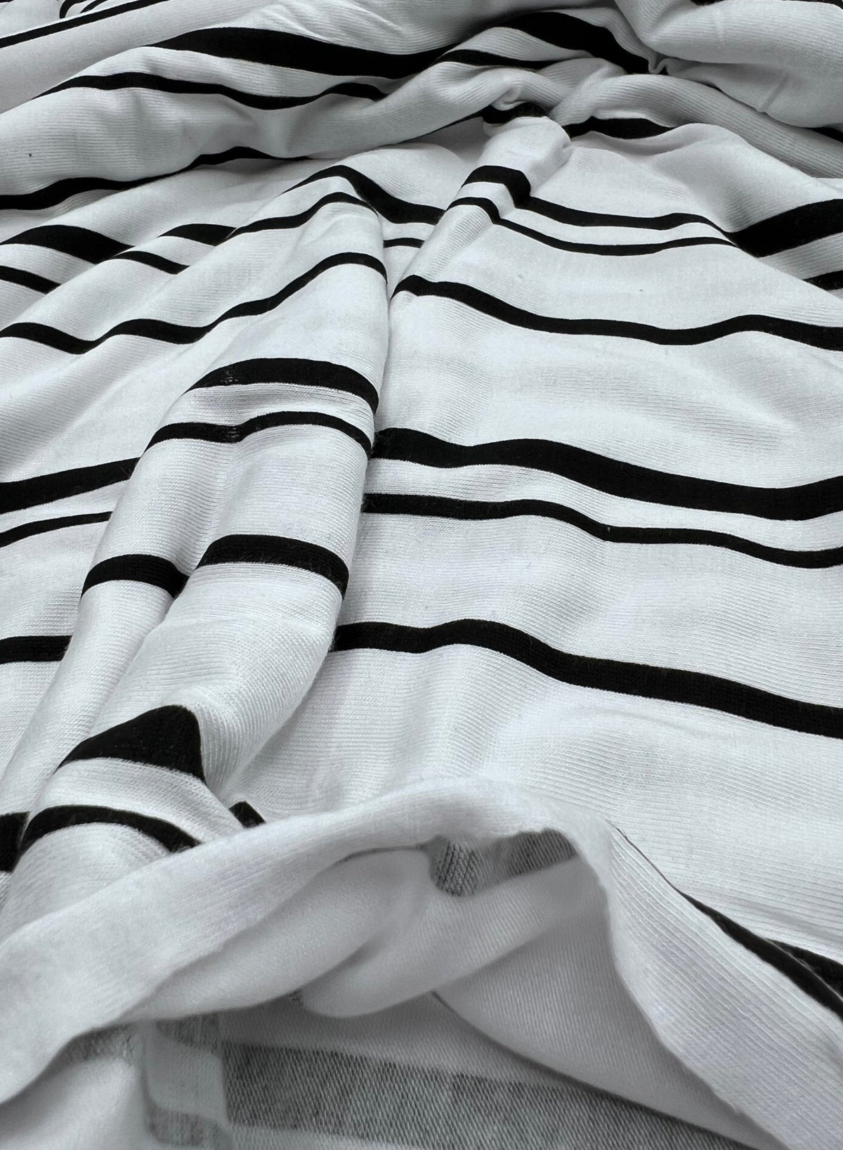 White Black Double Stripe Print Viscose Elastane Fabric