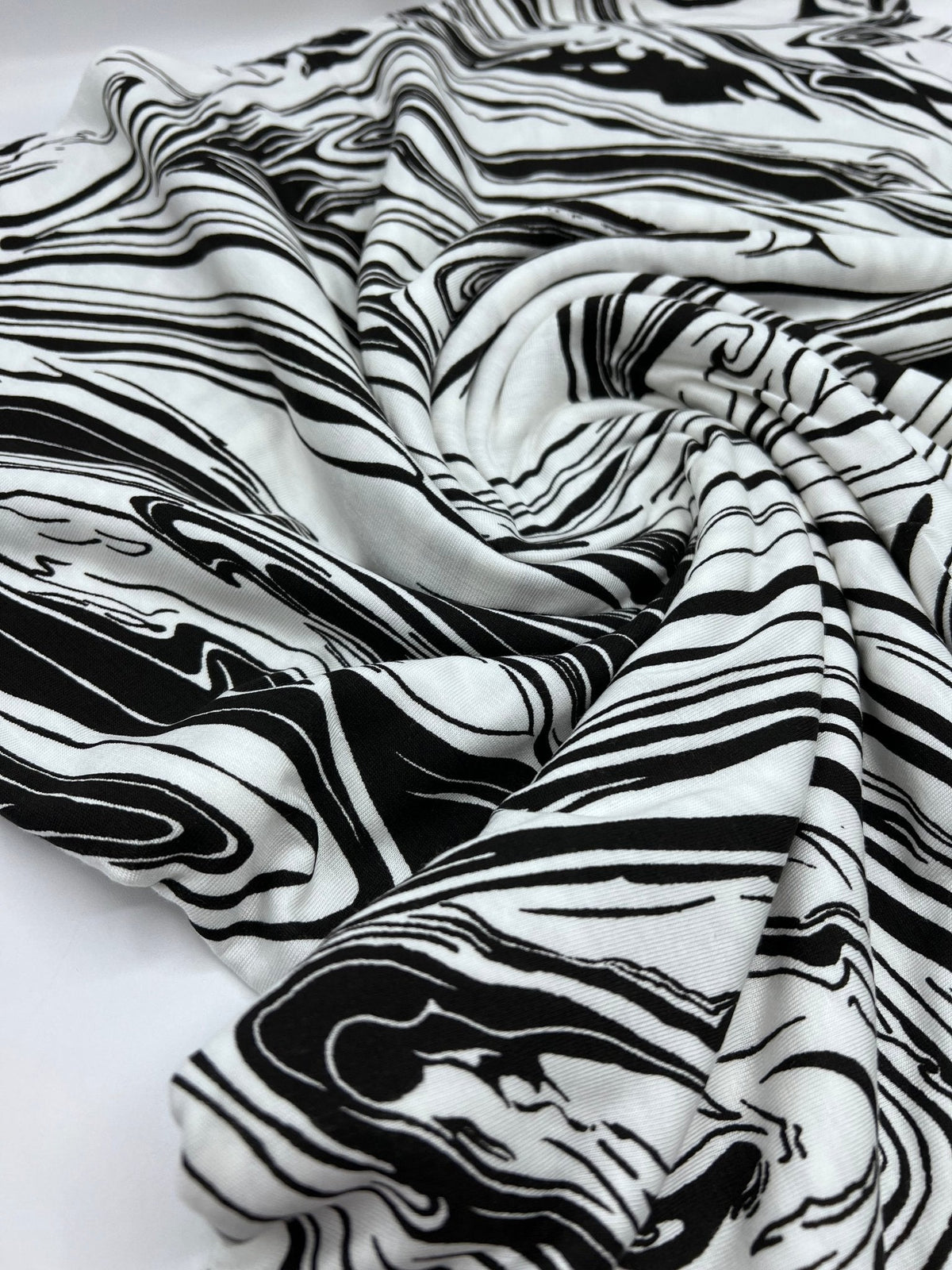 White Black Paint Print Viscose Elastane Fabric