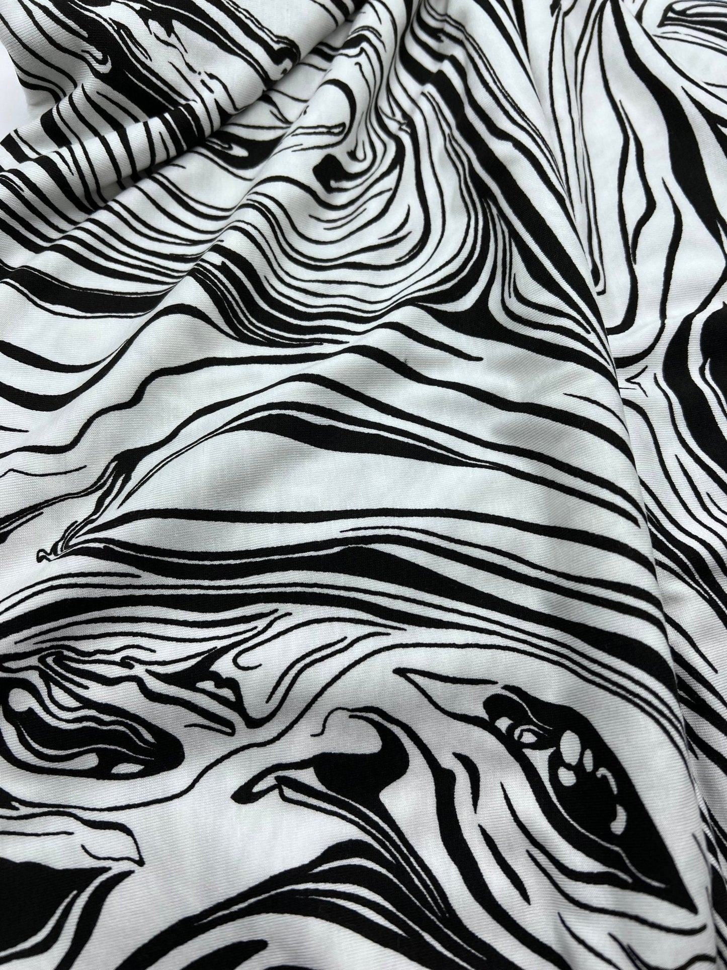 White Black Paint Print Viscose Elastane Fabric