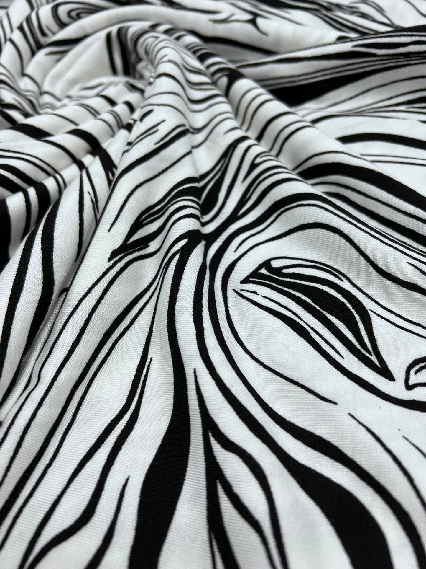 White Black Paint Print Viscose Elastane Fabric