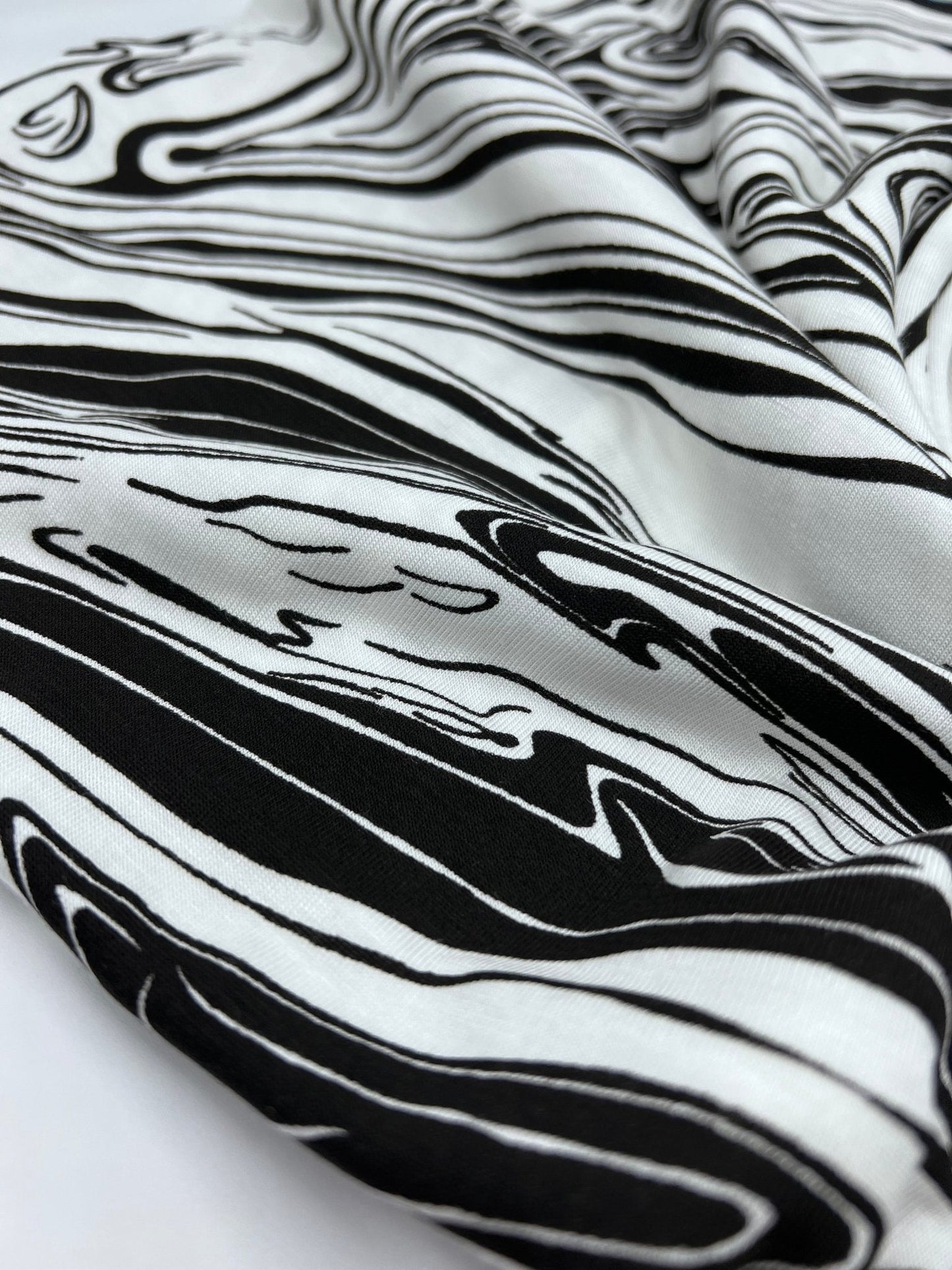 White Black Paint Print Viscose Elastane Fabric