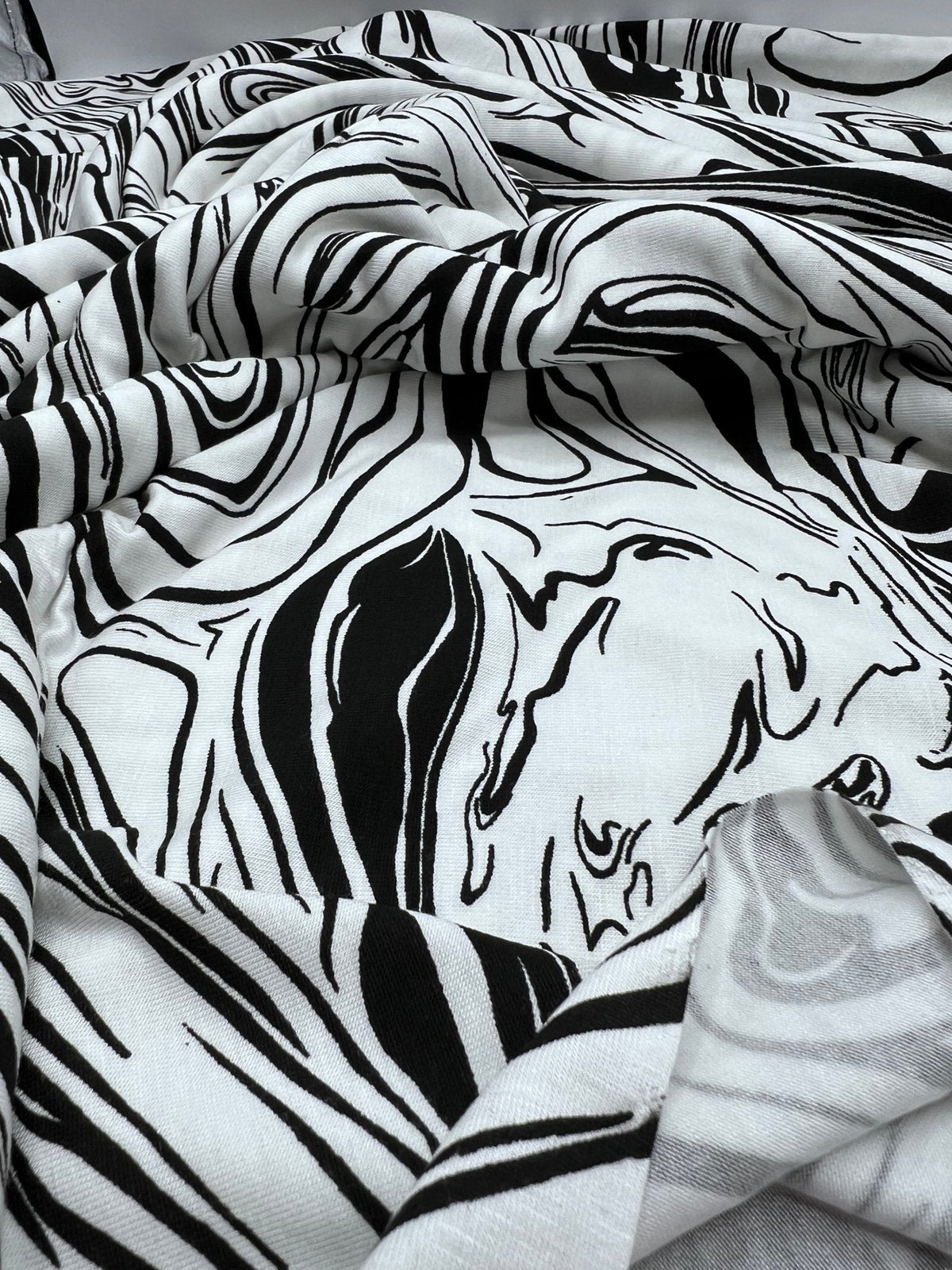 White Black Paint Print Viscose Elastane Fabric