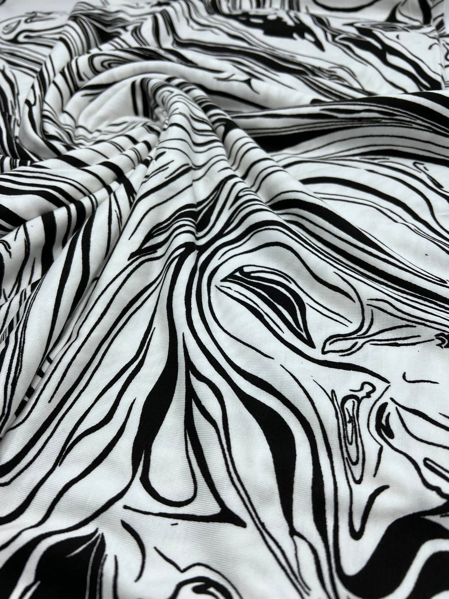 White Black Paint Print Viscose Elastane Fabric