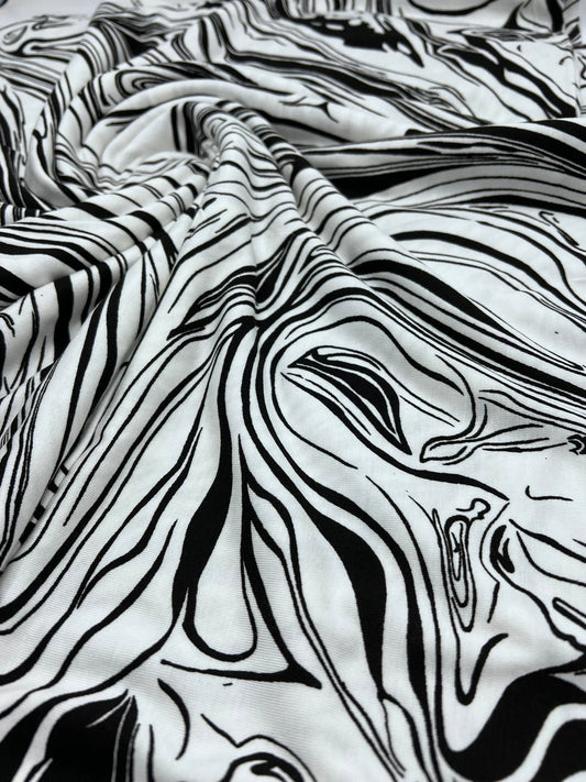 White Black Paint Print Viscose Elastane Fabric