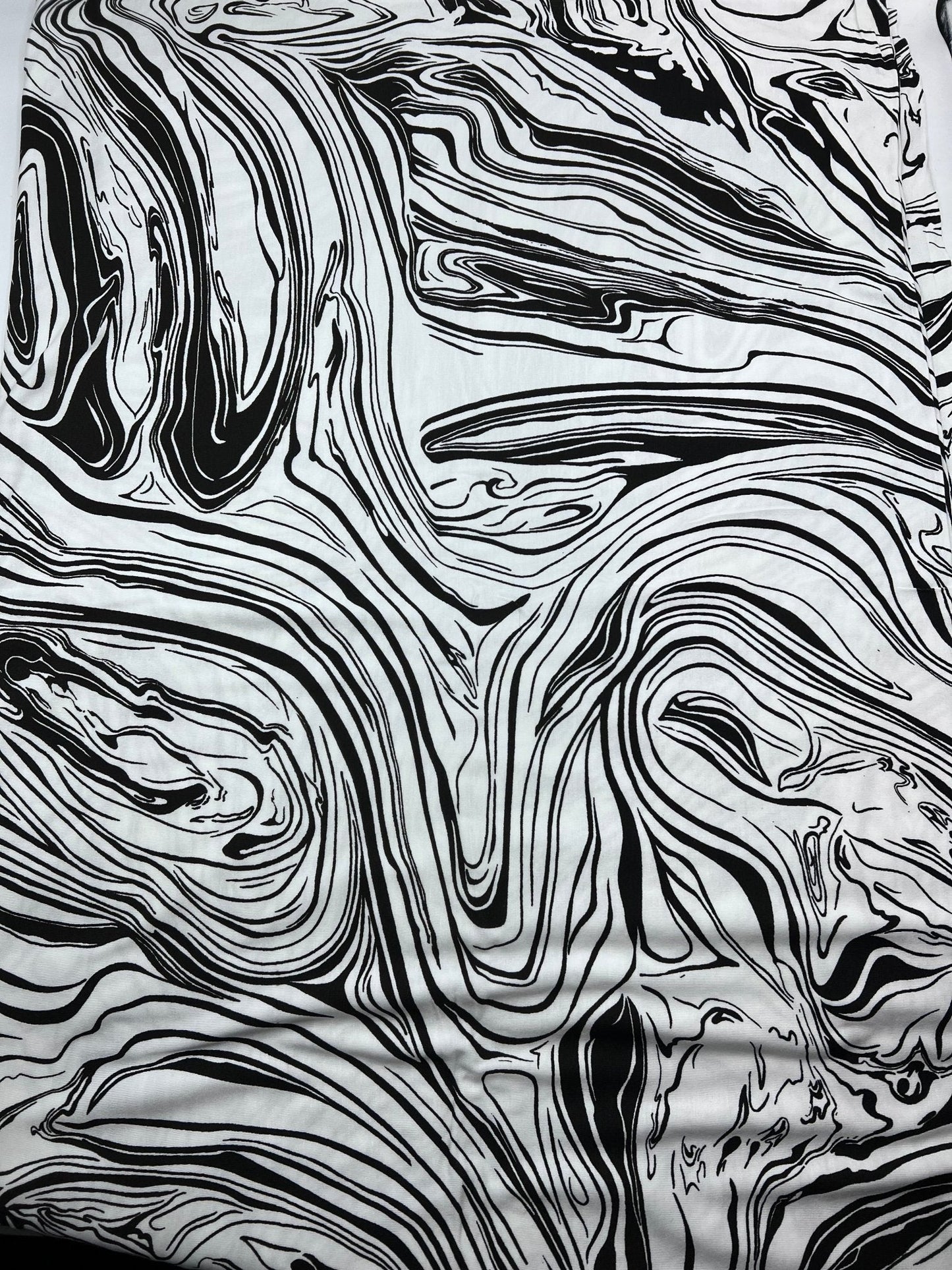 White Black Paint Print Viscose Elastane Fabric