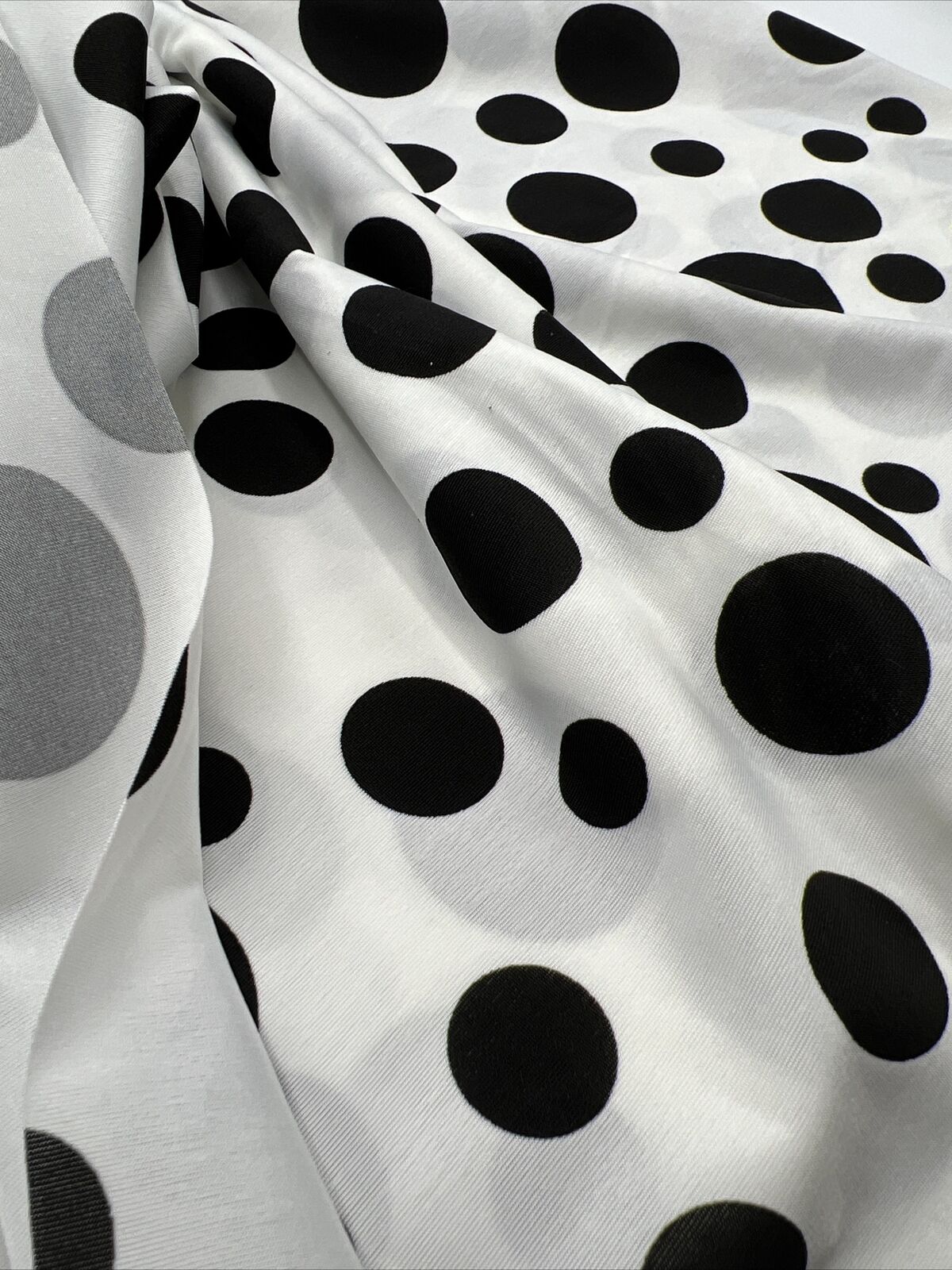 White Black Polka Print Soft Touch Stretch Fabric
