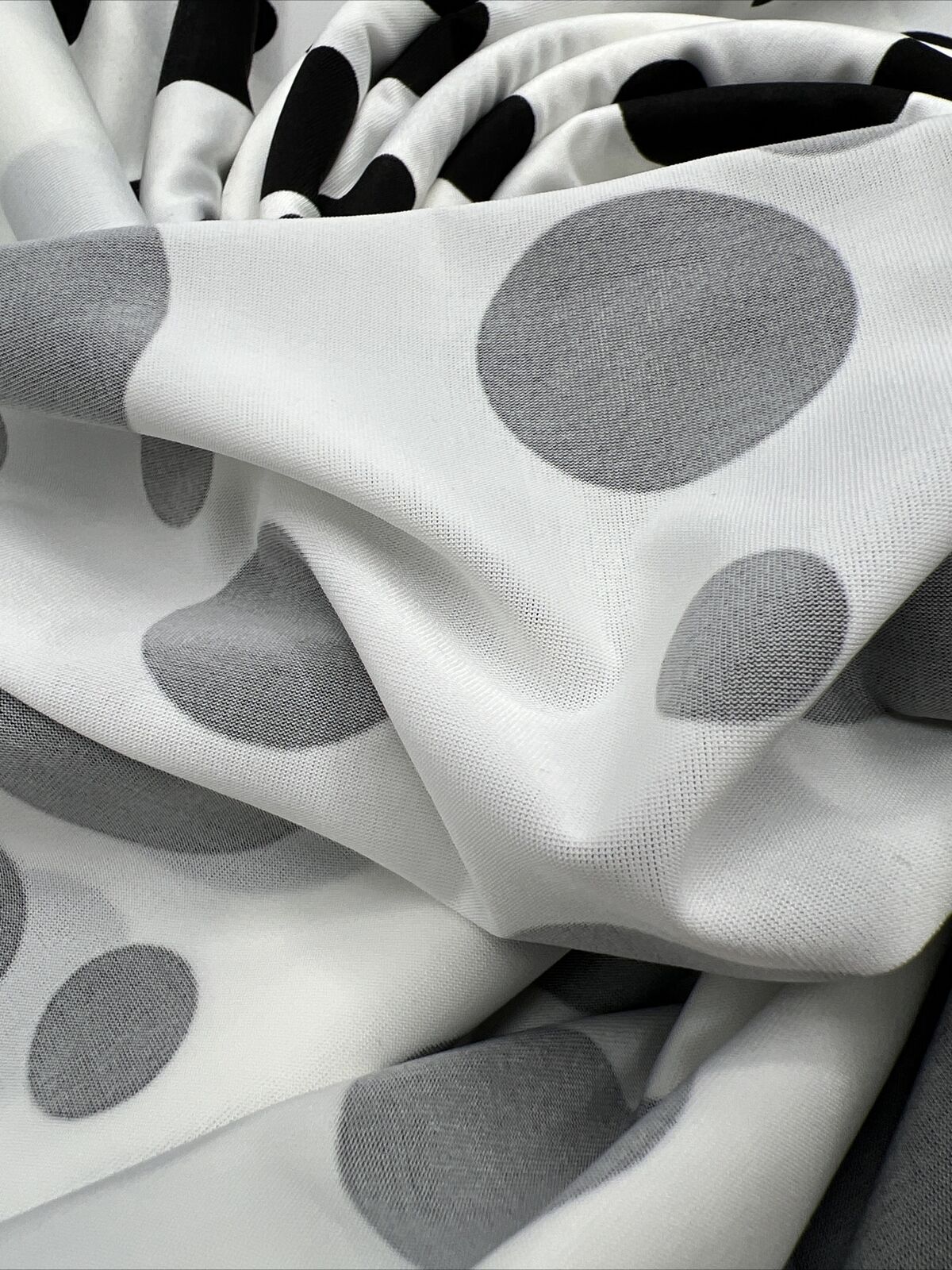 White Black Polka Print Soft Touch Stretch Fabric