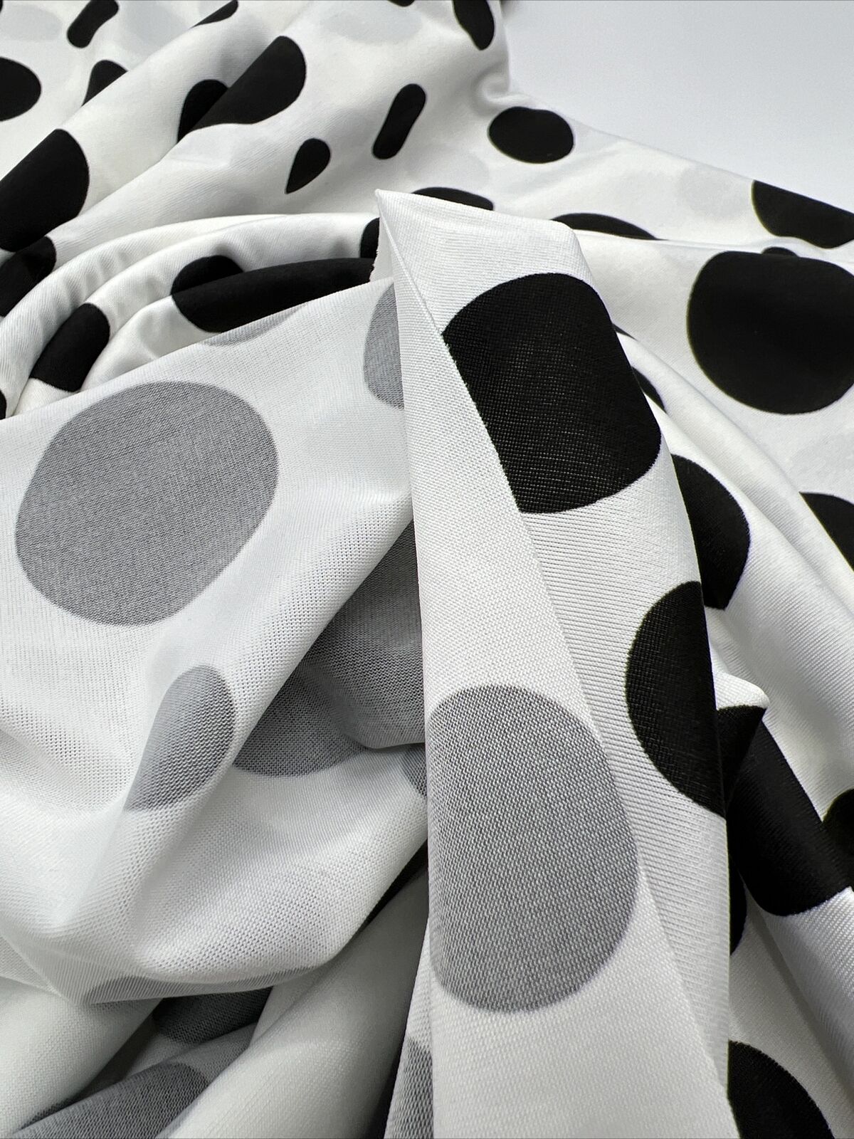 White Black Polka Print Soft Touch Stretch Fabric