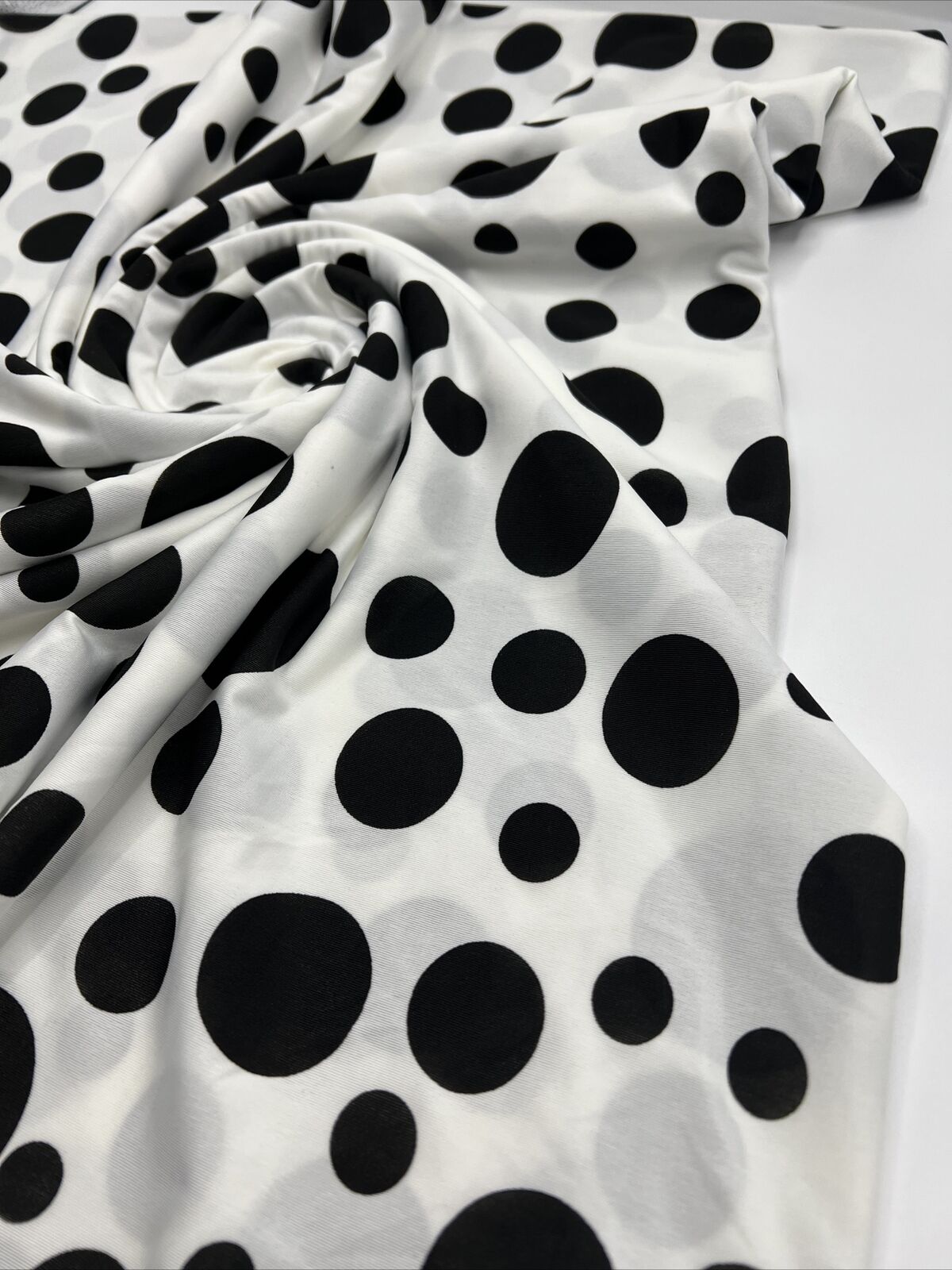 White Black Polka Print Soft Touch Stretch Fabric