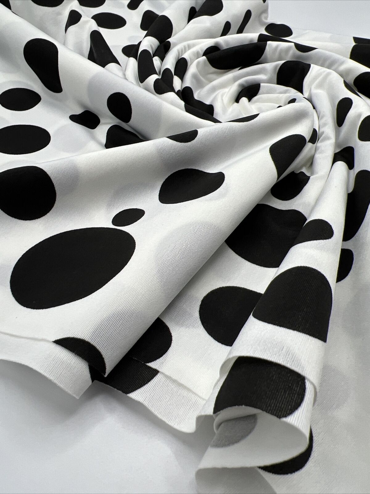 White Black Polka Print Soft Touch Stretch Fabric