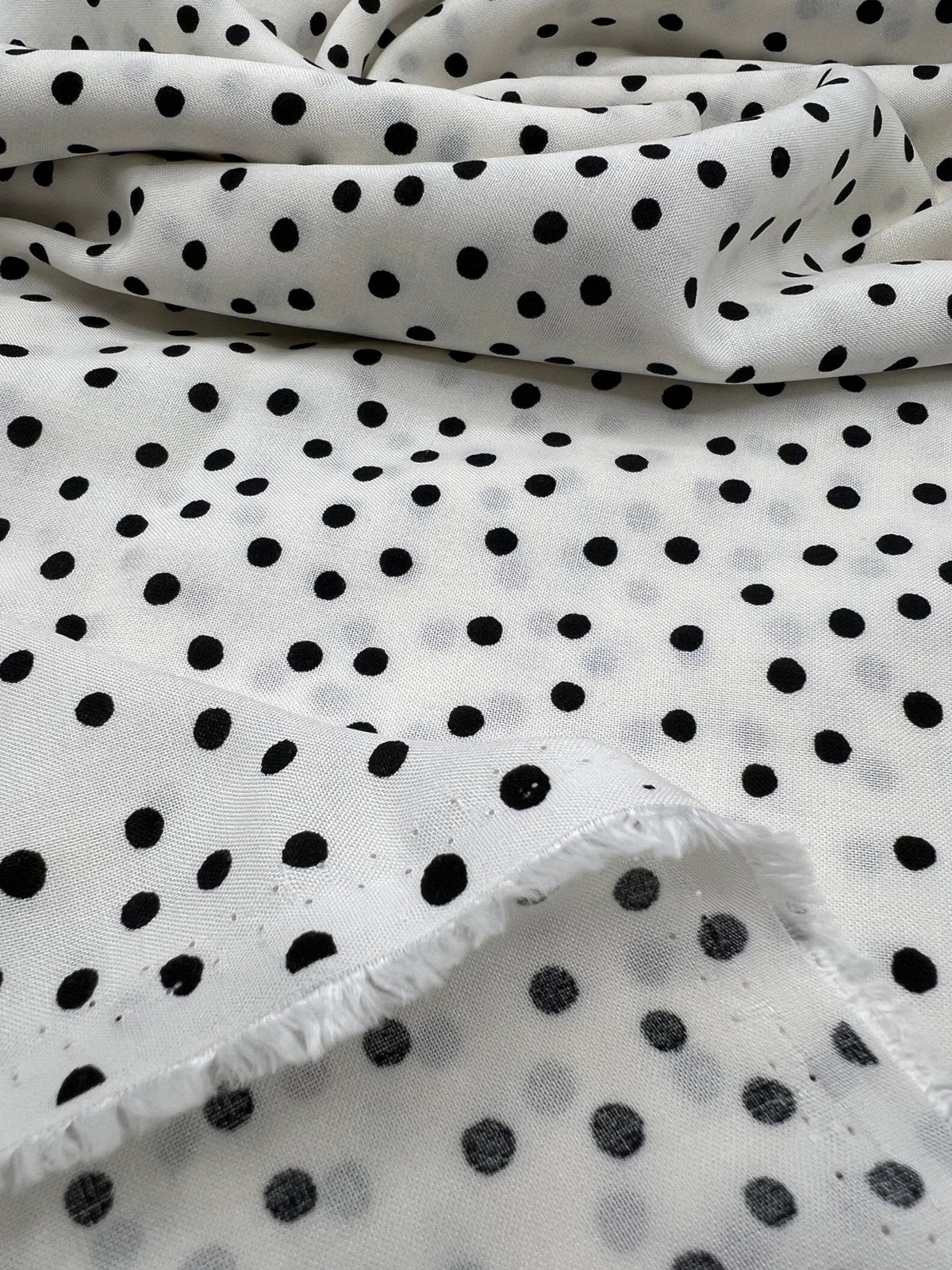 White Black Spot Lightweight Non Stretch Woven Fabric