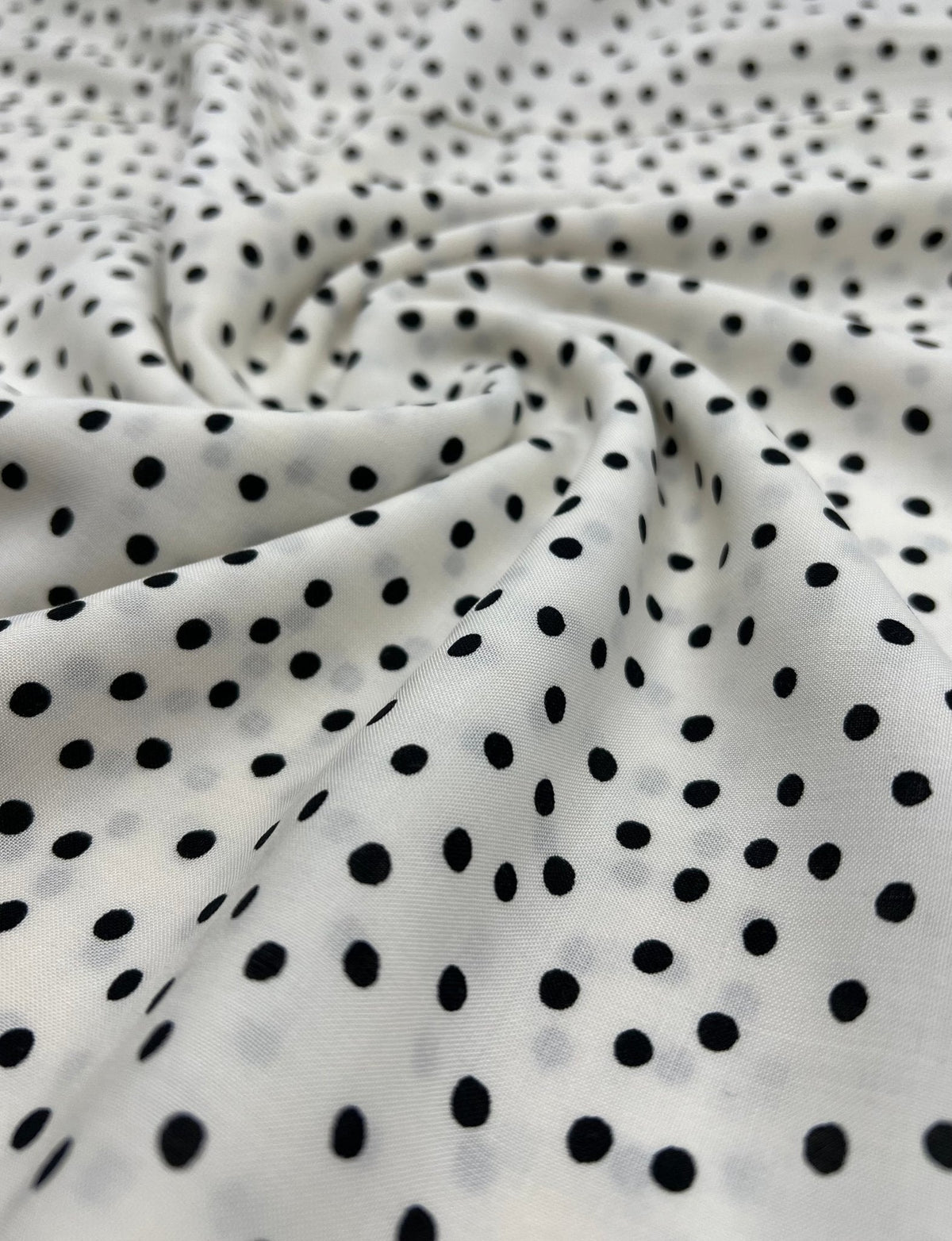 White Black Spot Lightweight Non Stretch Woven Fabric
