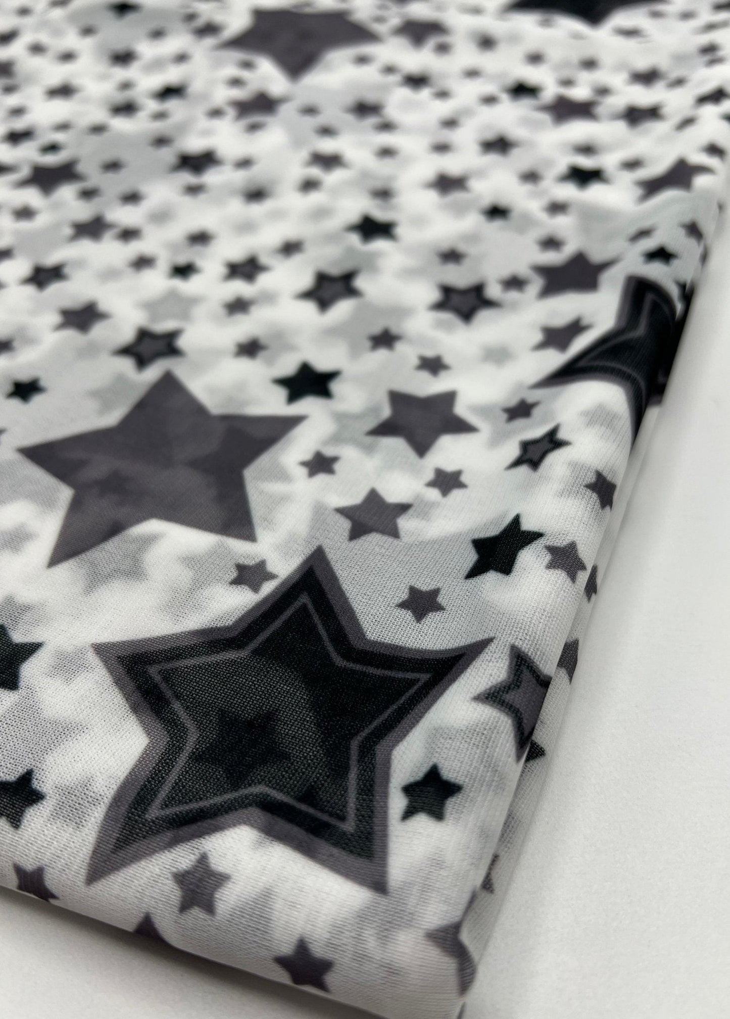 White Black Star Print Mesh Fabric Stretch