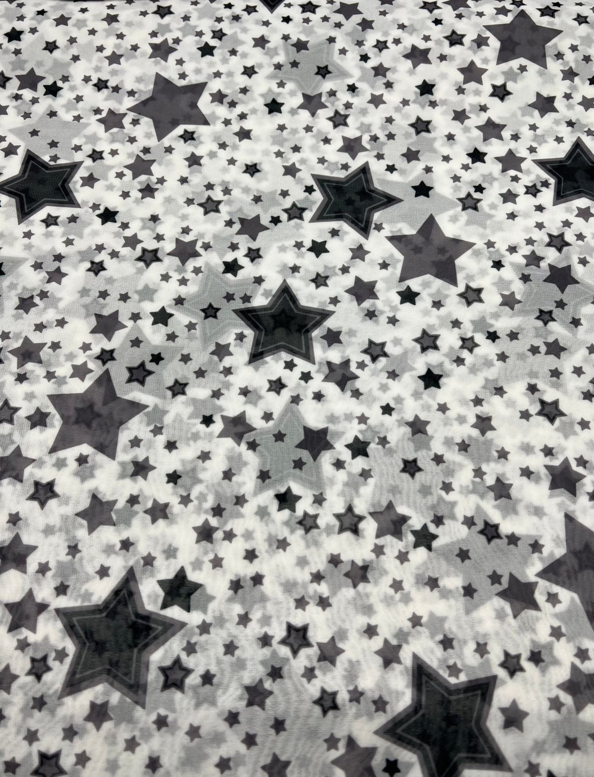 White Black Star Print Mesh Fabric Stretch