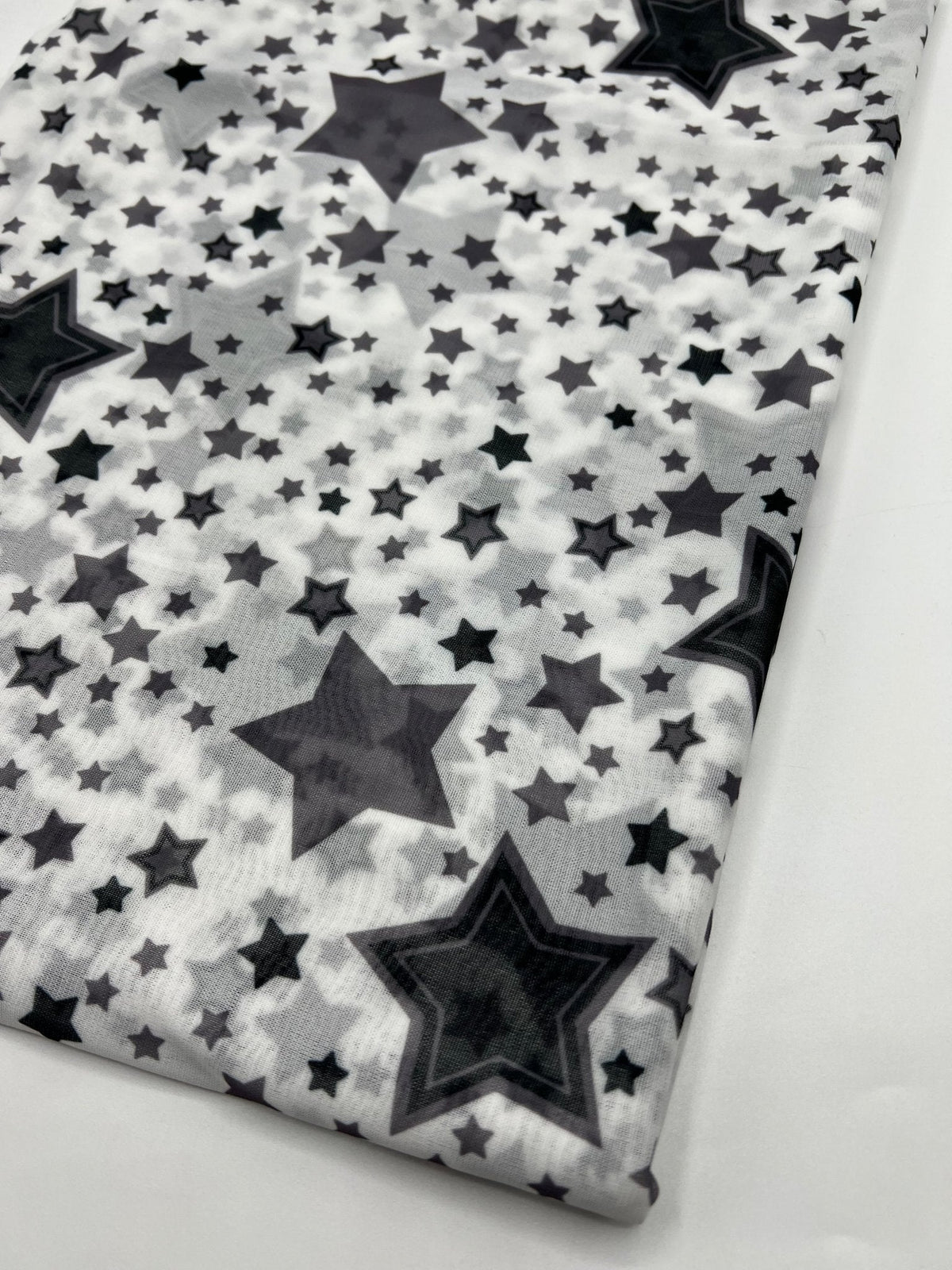 White Black Star Print Mesh Fabric Stretch