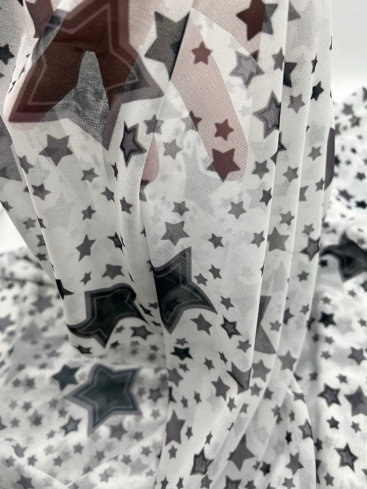 White Black Star Print Mesh Fabric Stretch