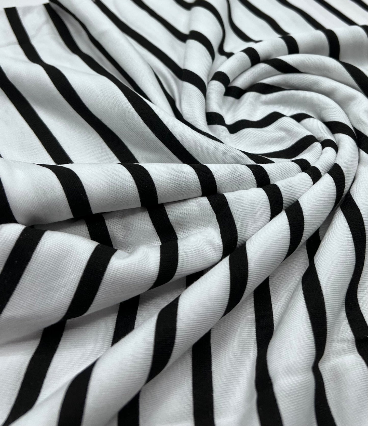 White Black Stripe Print Viscose Elastane Fabric