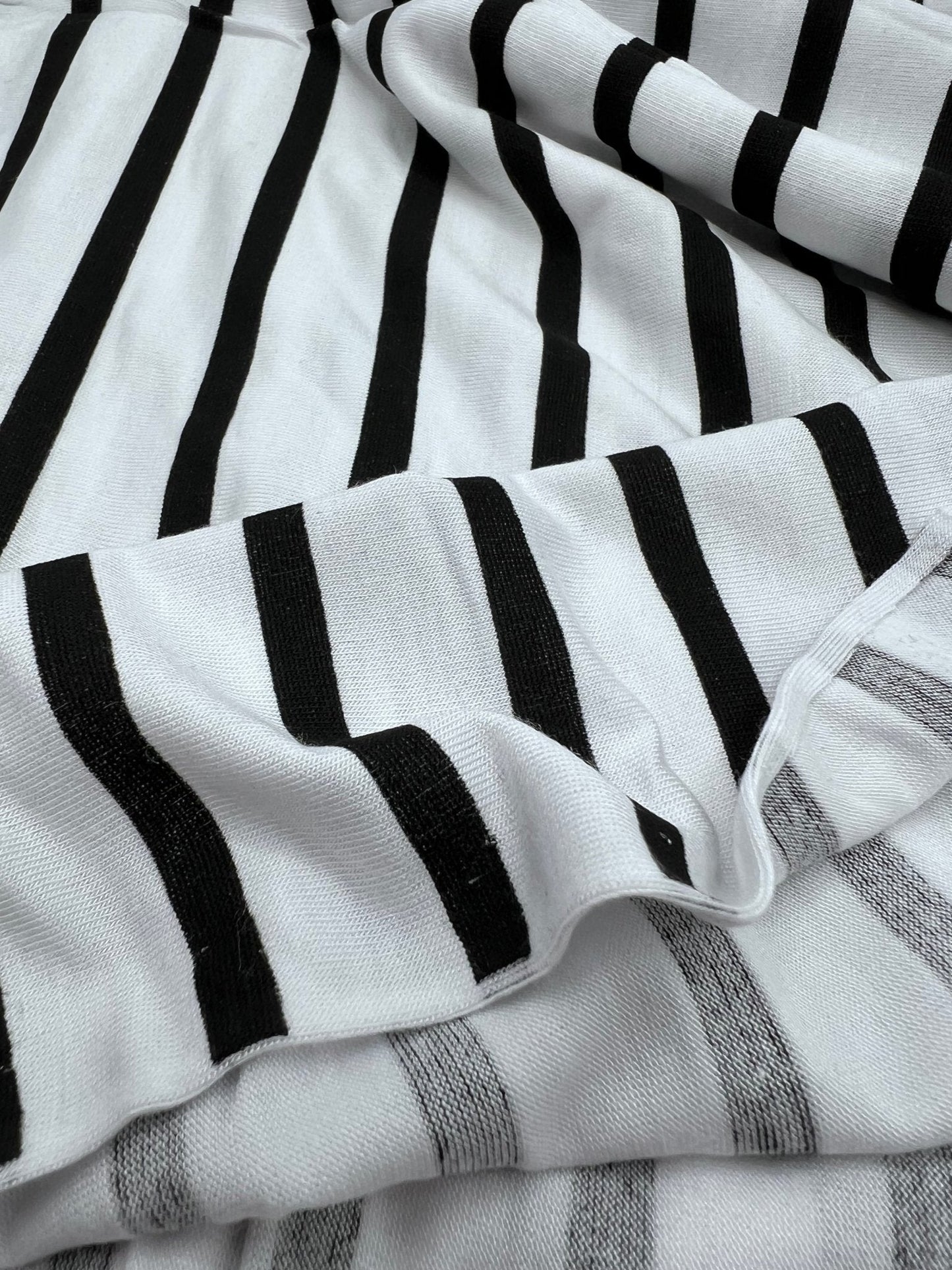 White Black Stripe Print Viscose Elastane Fabric