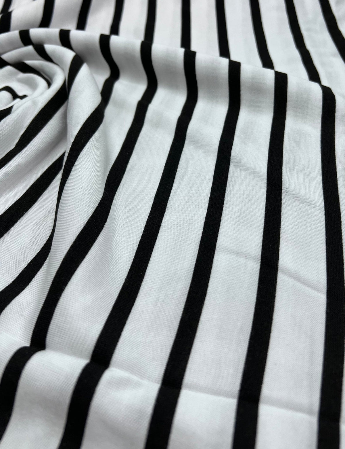White Black Stripe Print Viscose Elastane Fabric