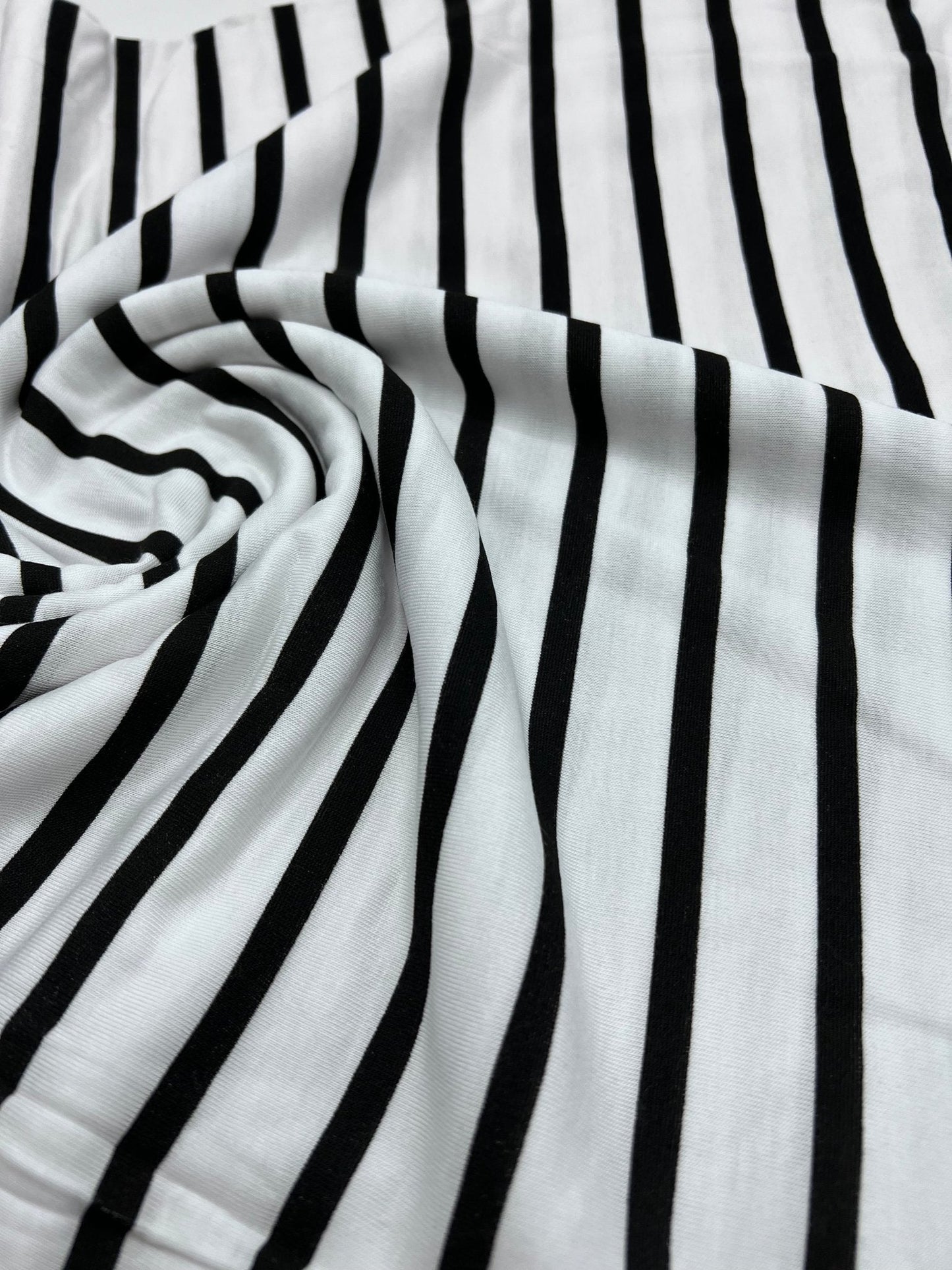 White Black Stripe Print Viscose Elastane Fabric