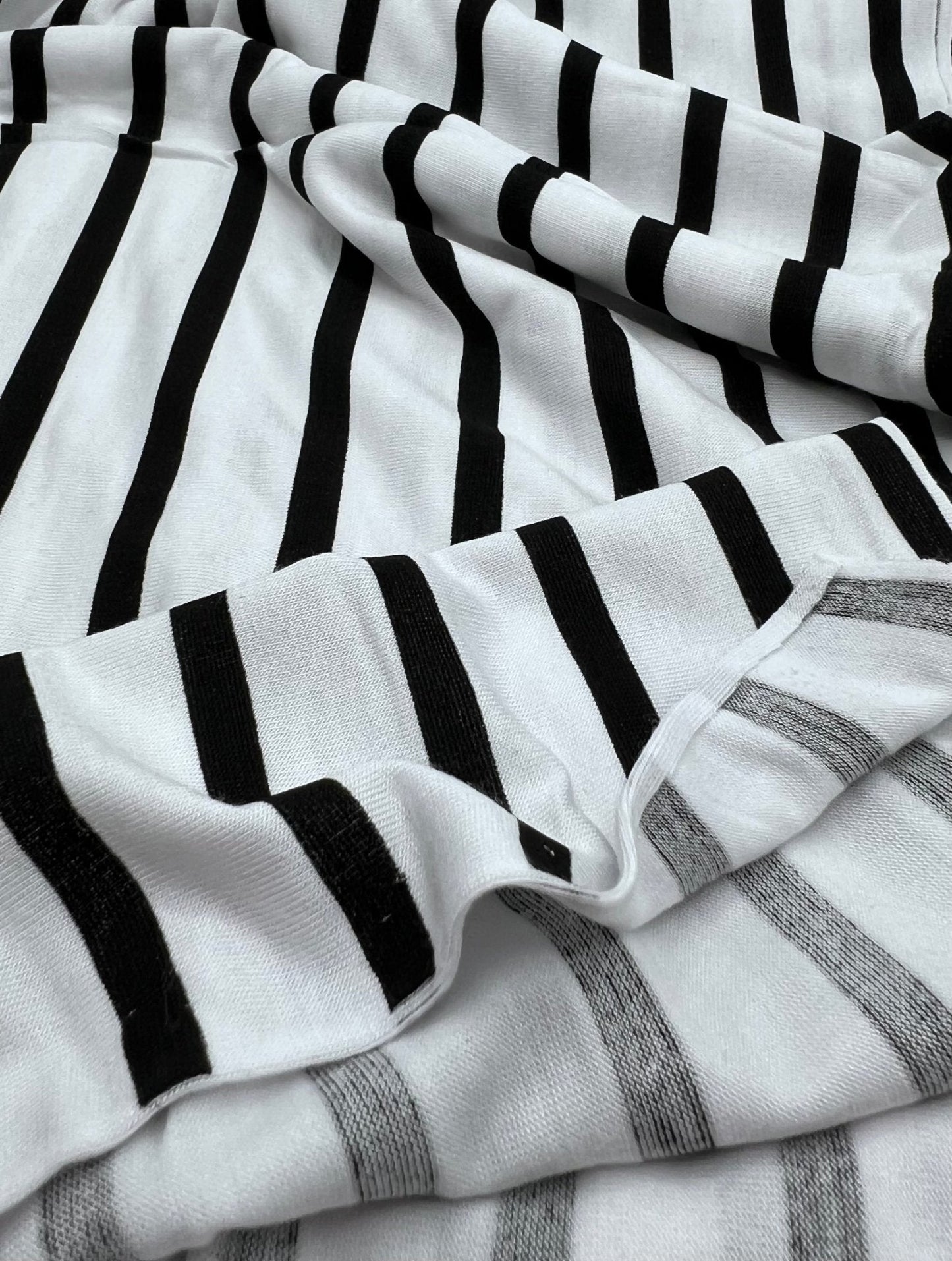 White Black Stripe Print Viscose Elastane Fabric