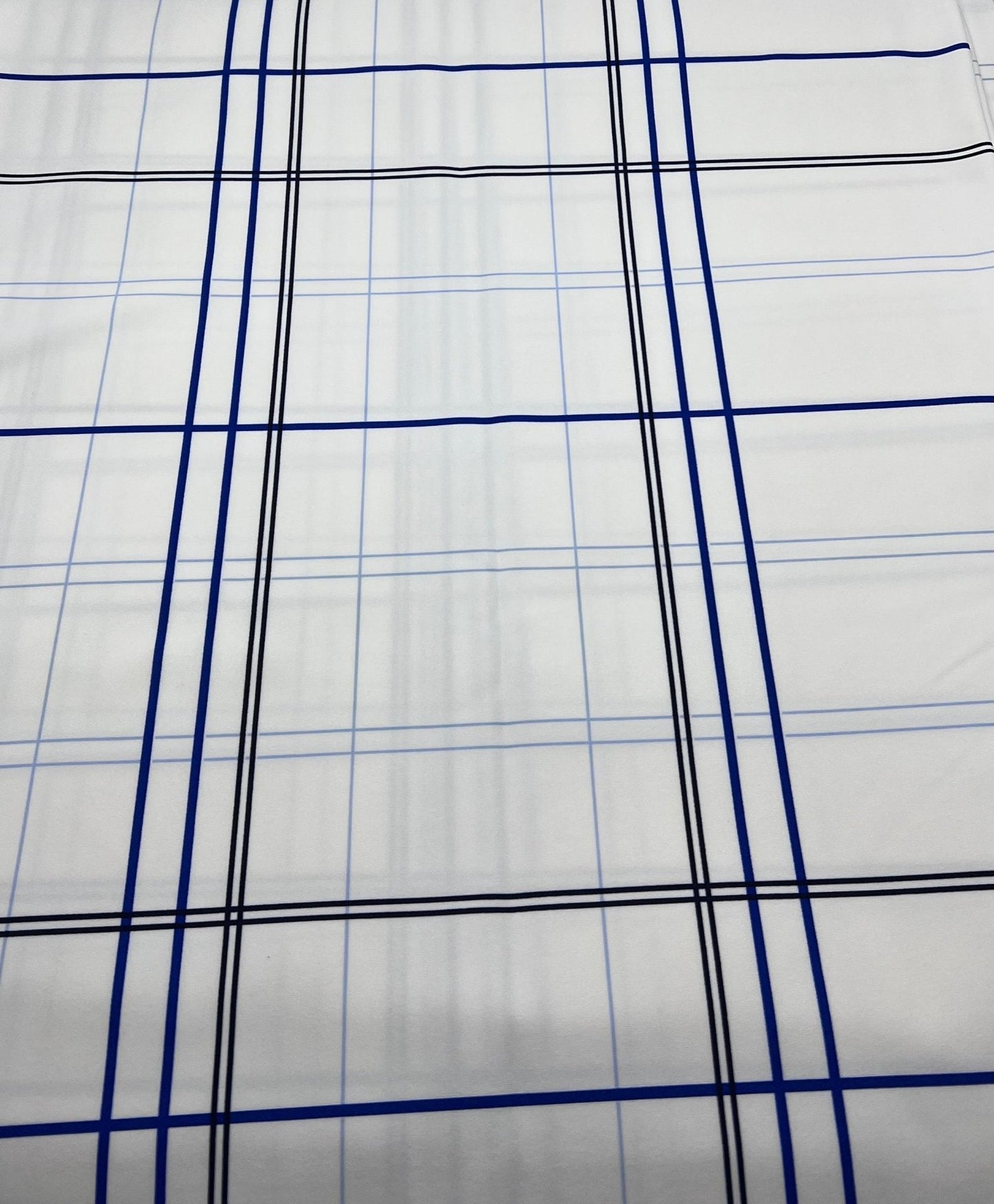 White Blue Check Printed Scuba Crepe Jersey Fabric 4 Way Stretch