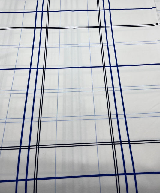 White Blue Check Printed Scuba Crepe Jersey Fabric 4 Way Stretch
