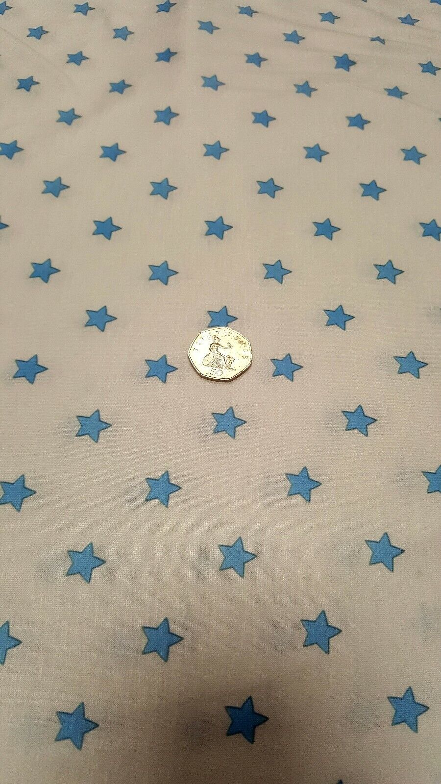 White Blue Star Print Spun Poly Stretch Fabric