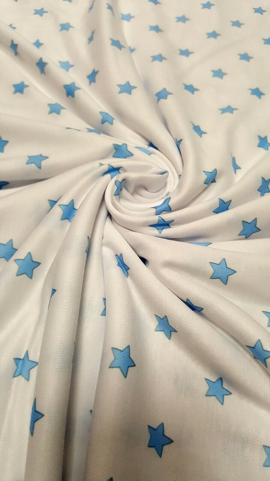 White Blue Star Print Spun Poly Stretch Fabric