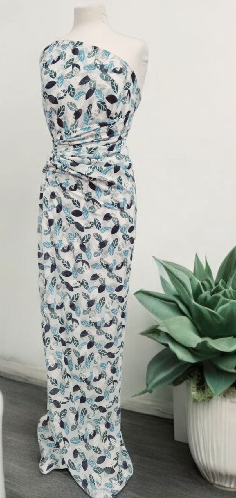 White Colorful Leaves Printed Chiffon Dress Fabric