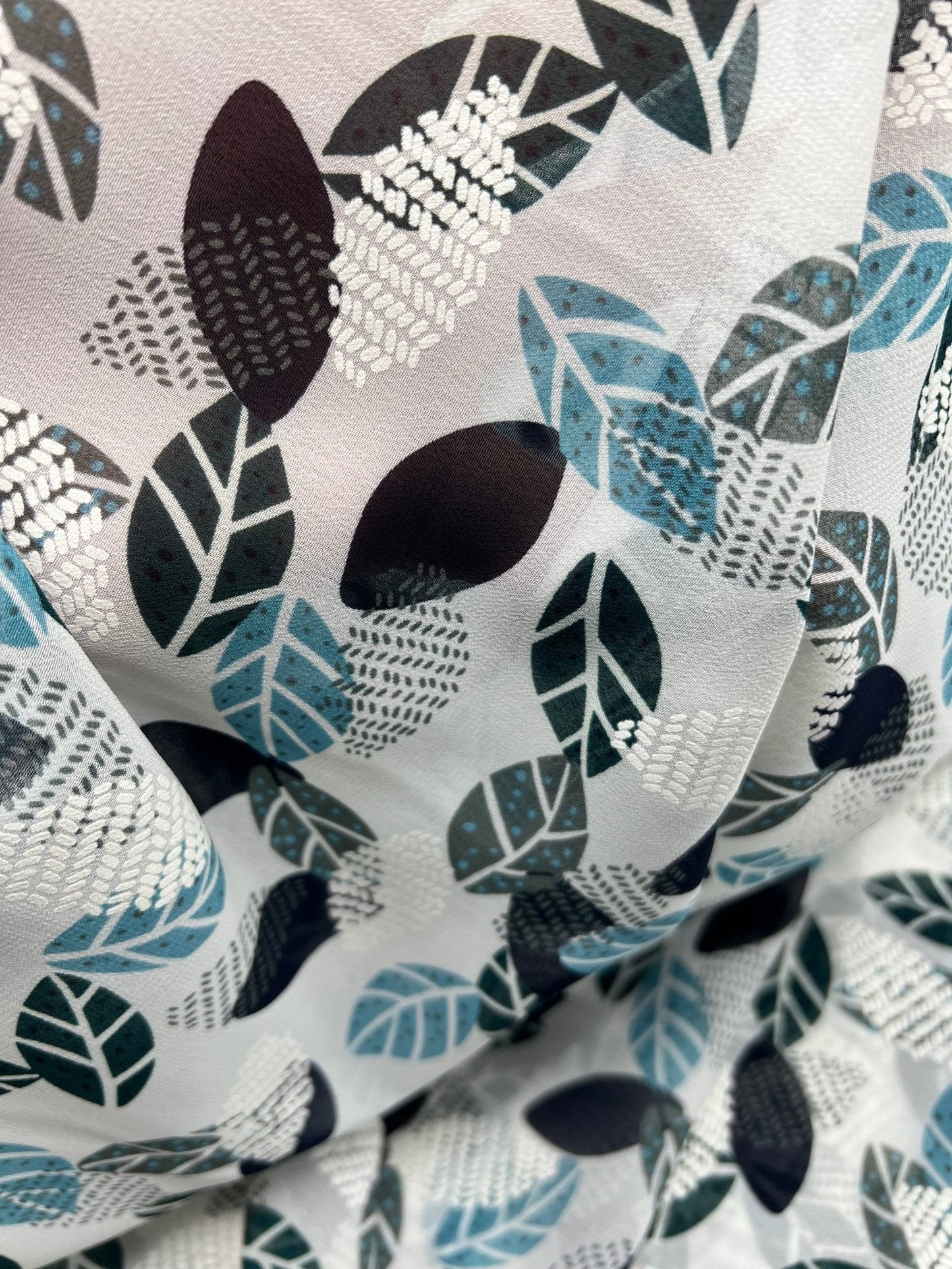 White Colorful Leaves Printed Chiffon Dress Fabric