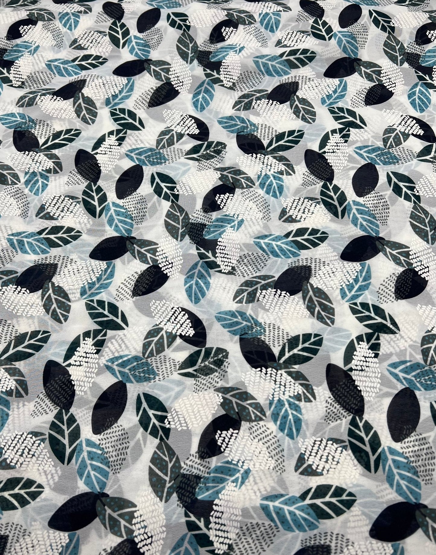 White Colorful Leaves Printed Chiffon Dress Fabric